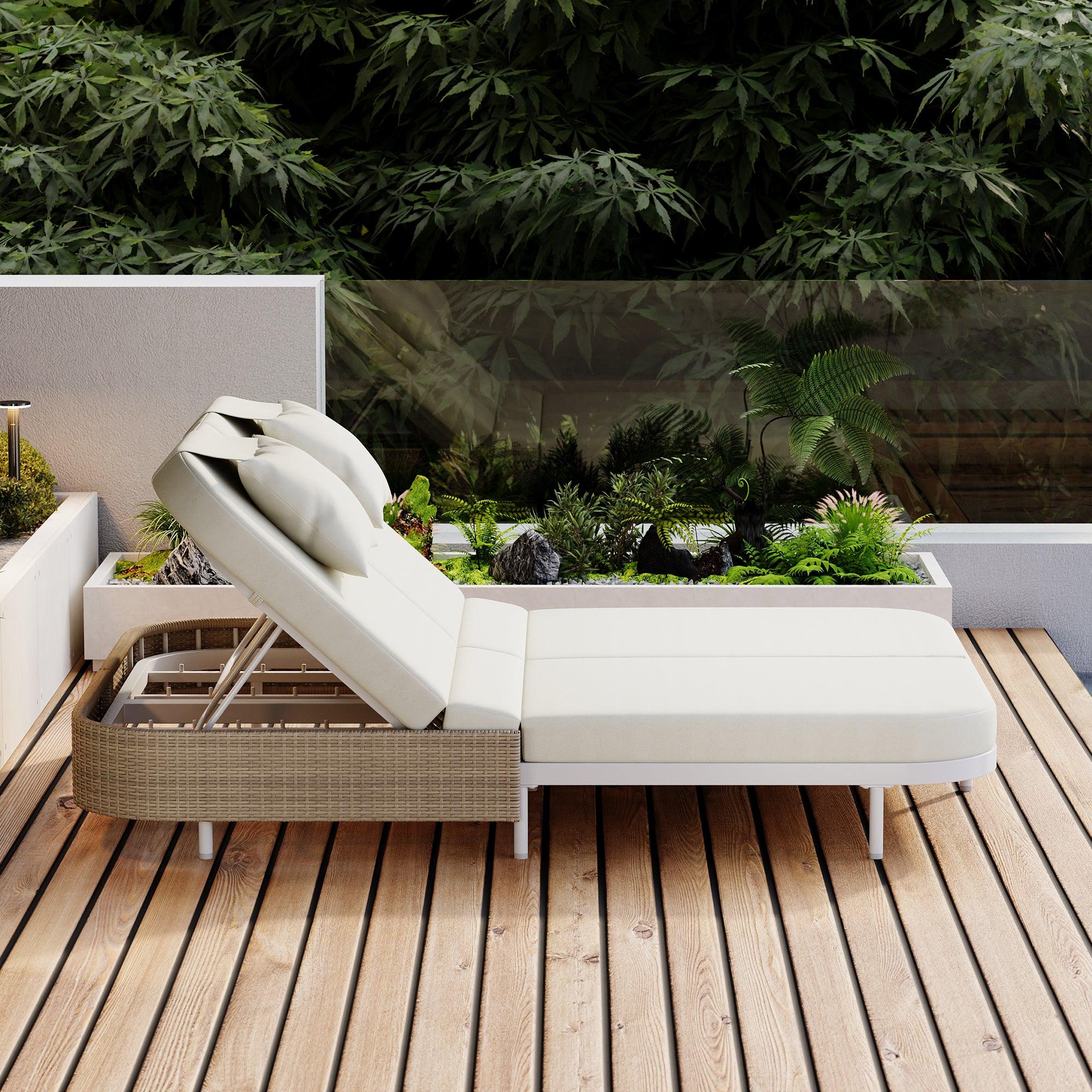 Outdoor Daybed, Patio Rattan Daybed with 5-Position Adjustable Backrest and Removable Cushions & Pillows for Garden, Backyard, Poolside - Image 12