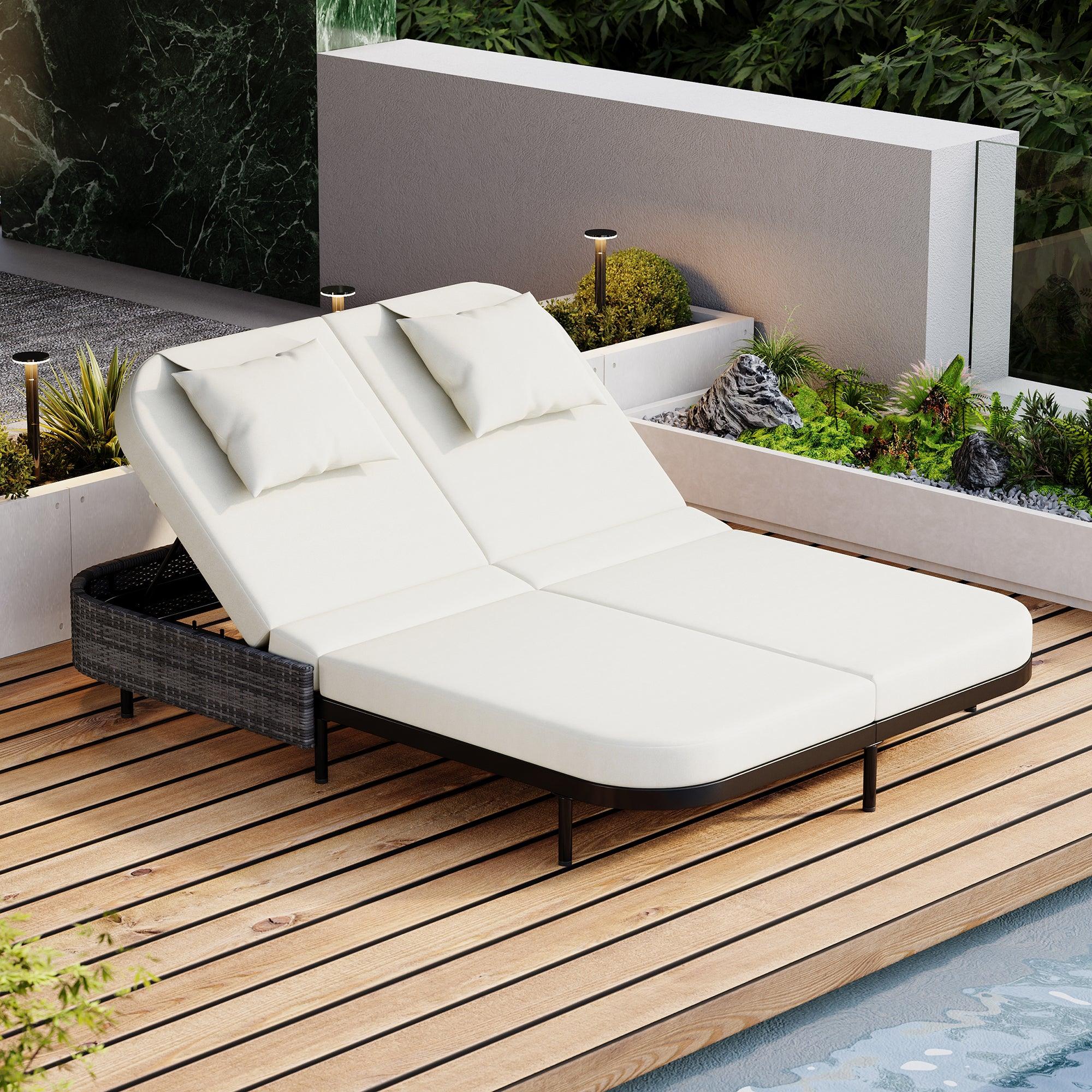 Outdoor Daybed, Patio Rattan Daybed with 5-Position Adjustable Backrest and Removable Cushions & Pillows for Garden, Backyard, Poolside - Image 16