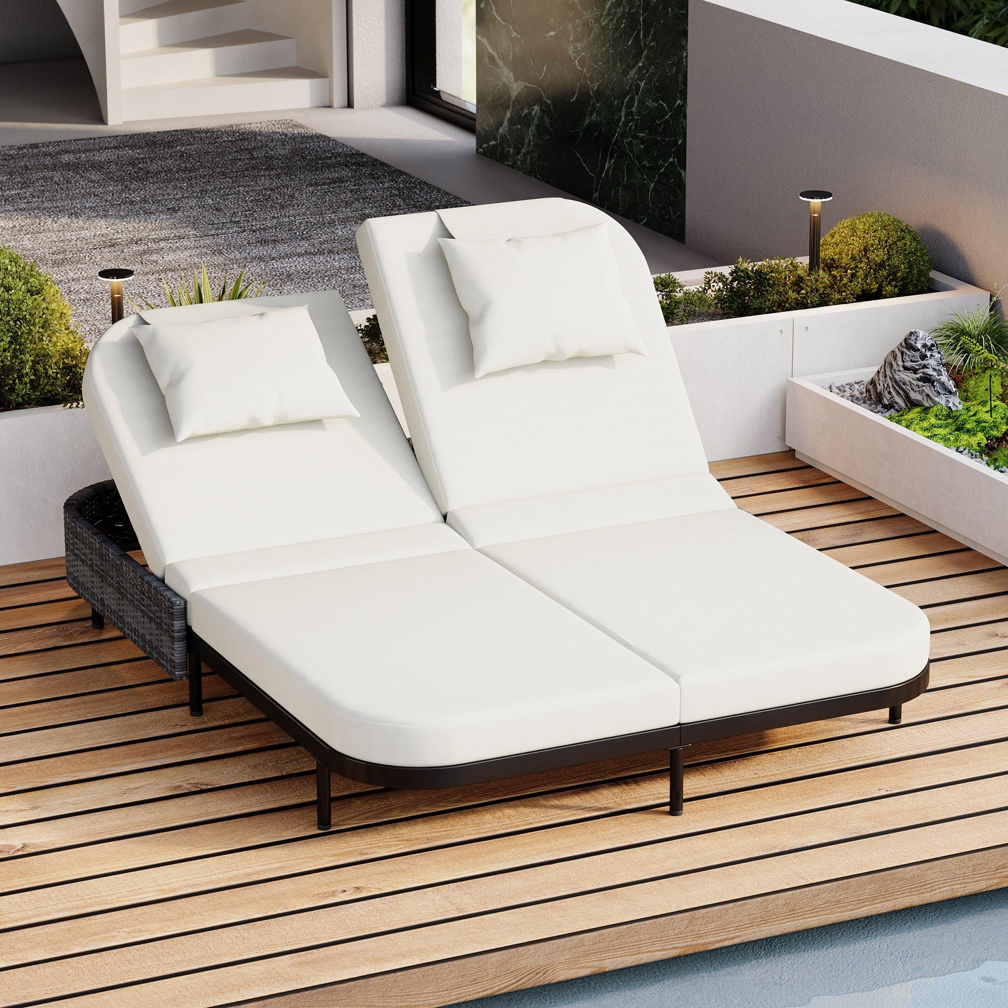 Outdoor Daybed, Patio Rattan Daybed with 5-Position Adjustable Backrest and Removable Cushions & Pillows for Garden, Backyard, Poolside - Image 17