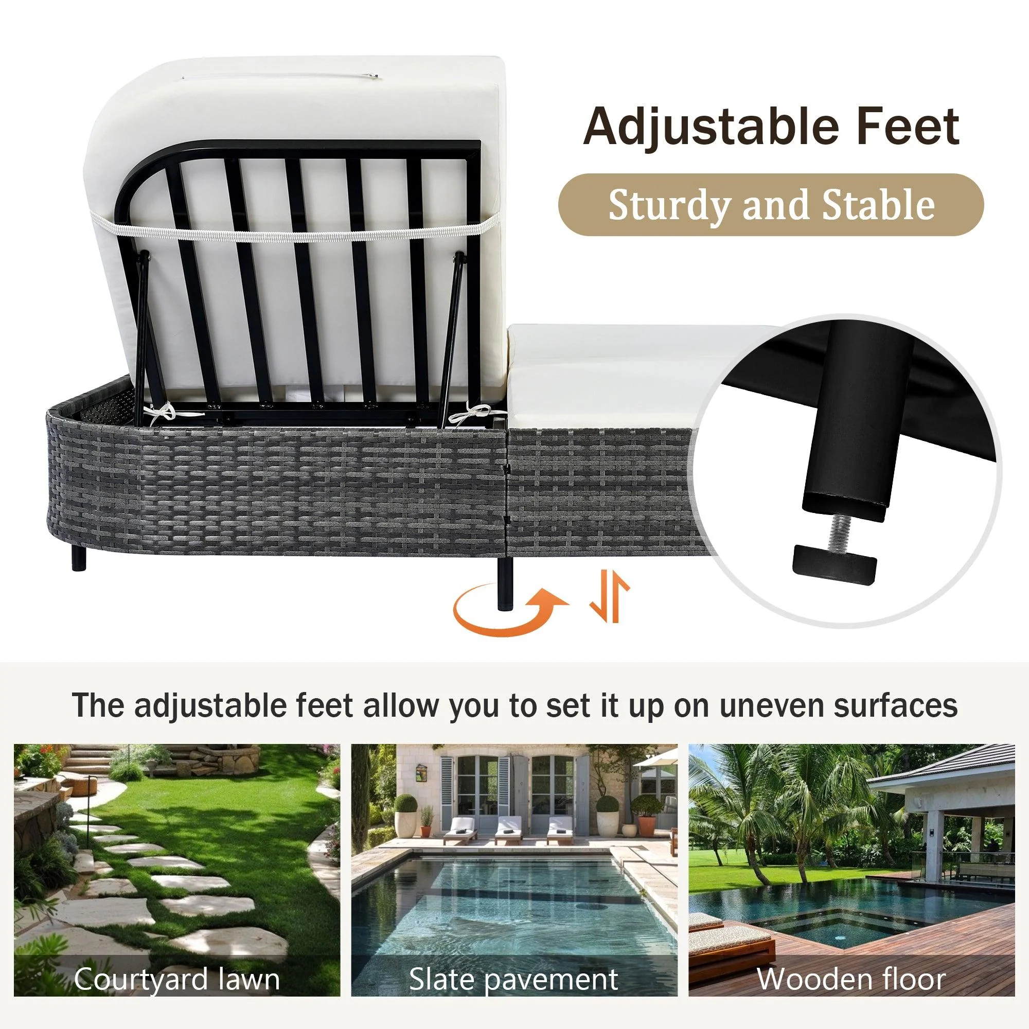 Outdoor Daybed, Patio Rattan Daybed with 5-Position Adjustable Backrest and Removable Cushions & Pillows for Garden, Backyard, Poolside - Image 18