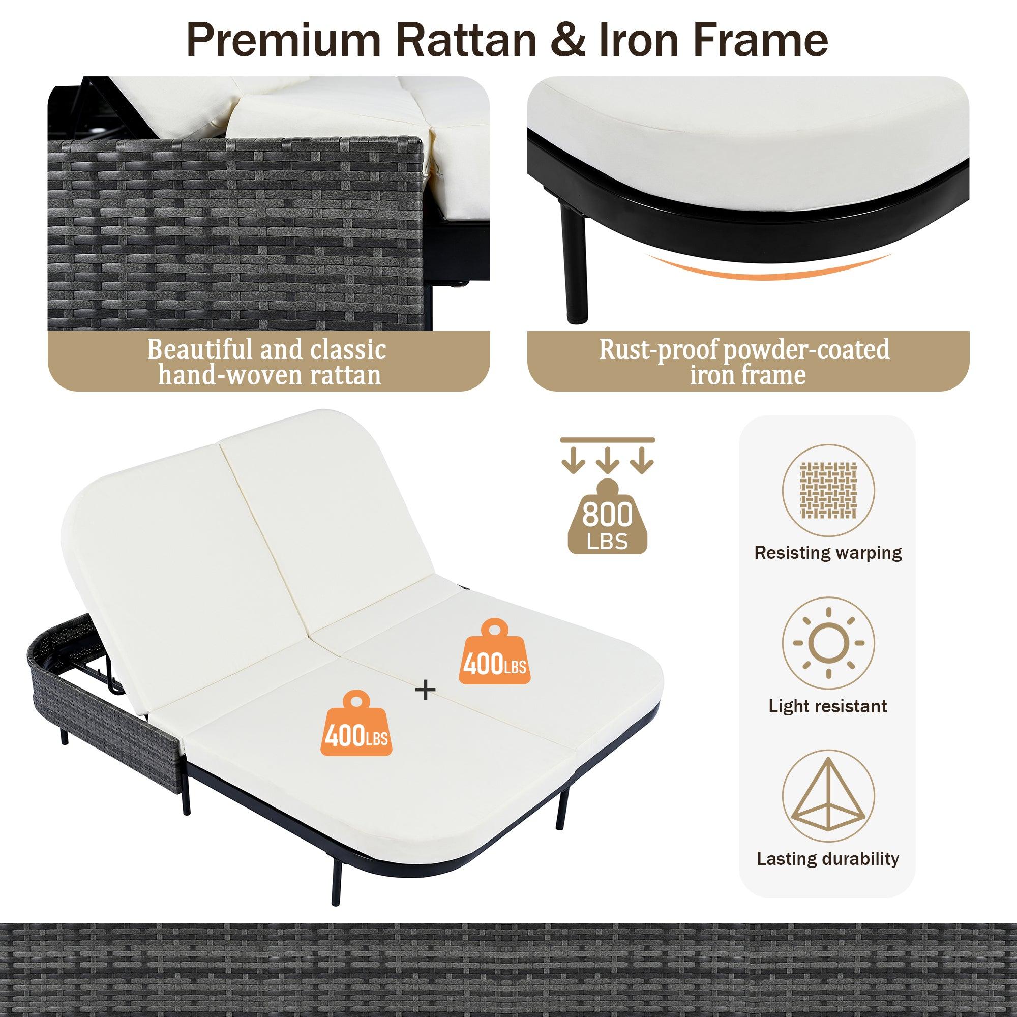 Outdoor Daybed, Patio Rattan Daybed with 5-Position Adjustable Backrest and Removable Cushions & Pillows for Garden, Backyard, Poolside - Image 19