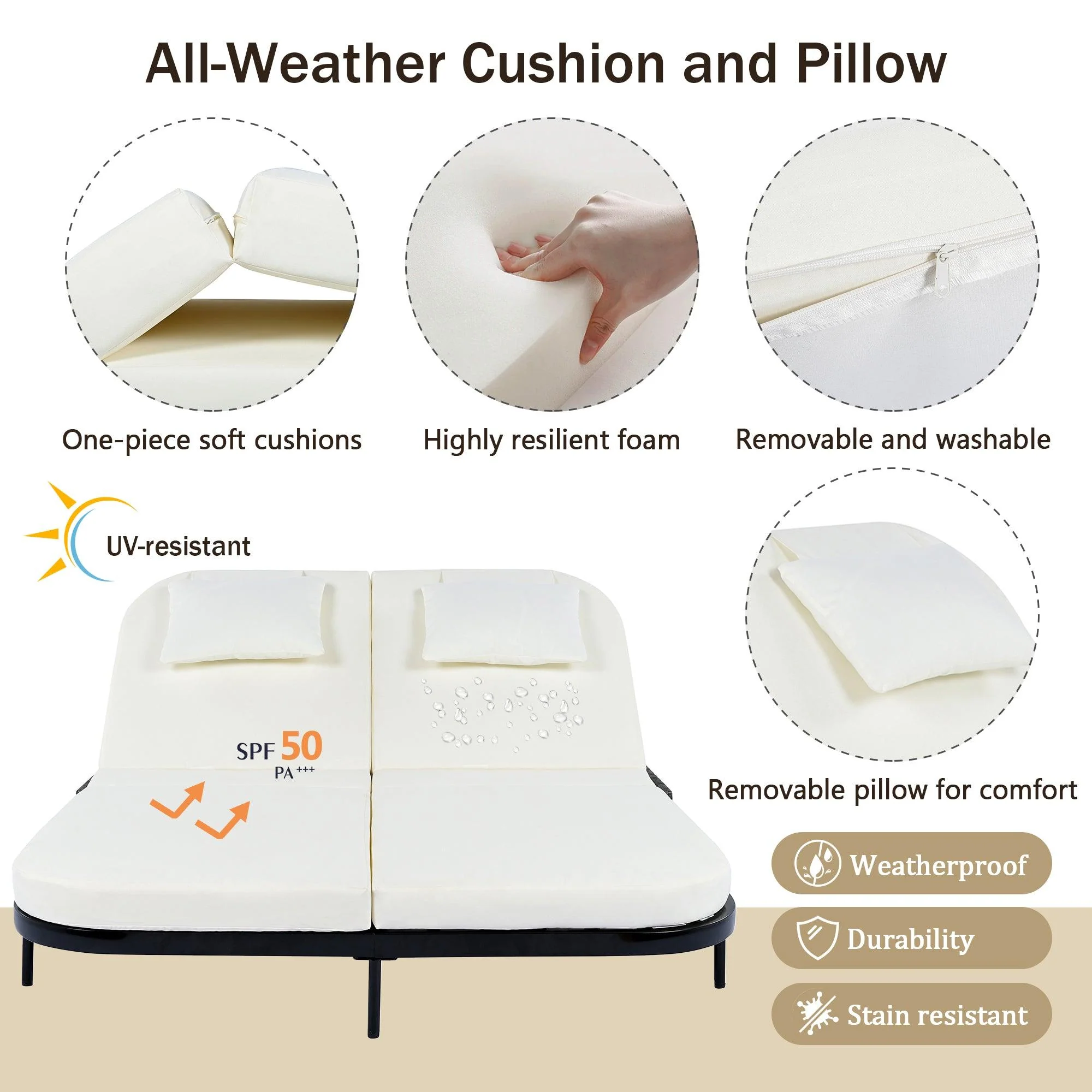 Outdoor Daybed, Patio Rattan Daybed with 5-Position Adjustable Backrest and Removable Cushions & Pillows for Garden, Backyard, Poolside - Image 20