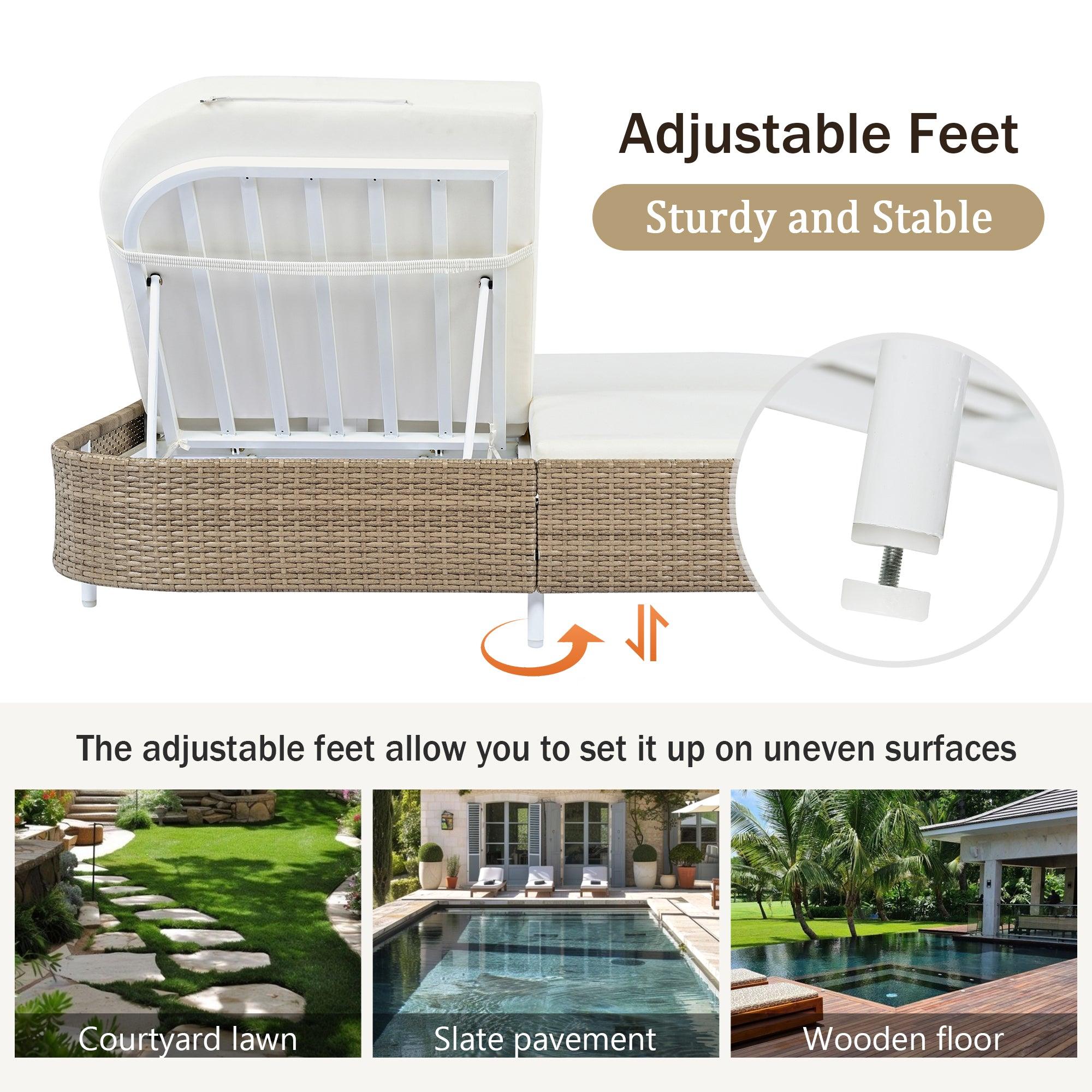 Outdoor Daybed, Patio Rattan Daybed with 5-Position Adjustable Backrest and Removable Cushions & Pillows for Garden, Backyard, Poolside - Image 4