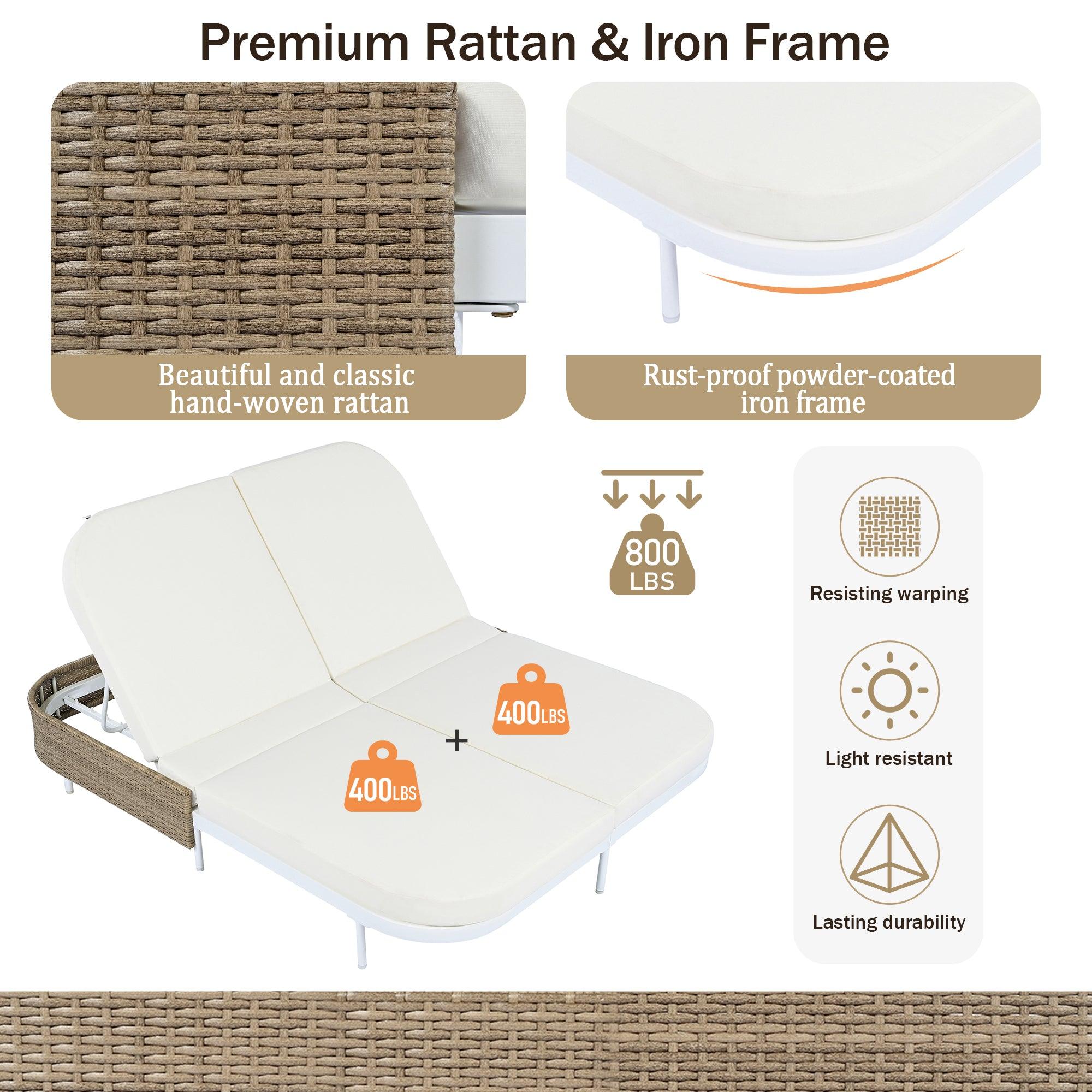 Outdoor Daybed, Patio Rattan Daybed with 5-Position Adjustable Backrest and Removable Cushions & Pillows for Garden, Backyard, Poolside - Image 5