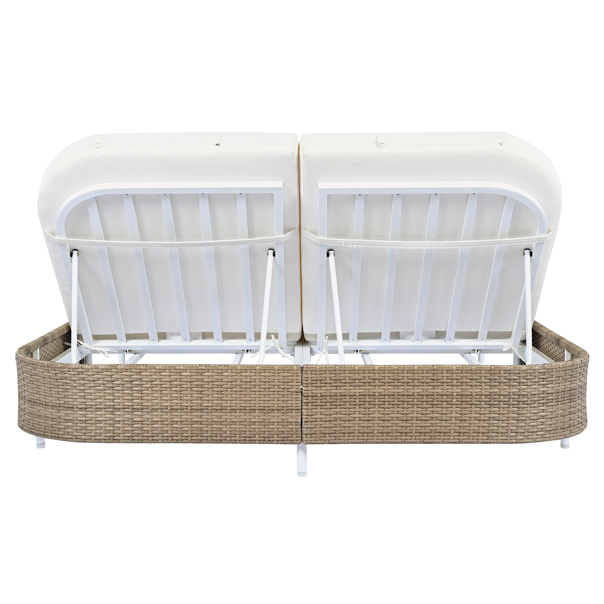 Outdoor Daybed, Patio Rattan Daybed with 5-Position Adjustable Backrest and Removable Cushions & Pillows for Garden, Backyard, Poolside - Image 8