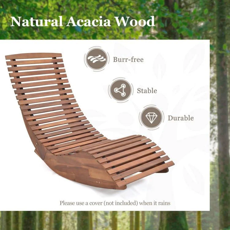 Outdoor Ergonomic Patio Wooden Rocking Chair Lounger - 360 lbs Max Weight - Image 4