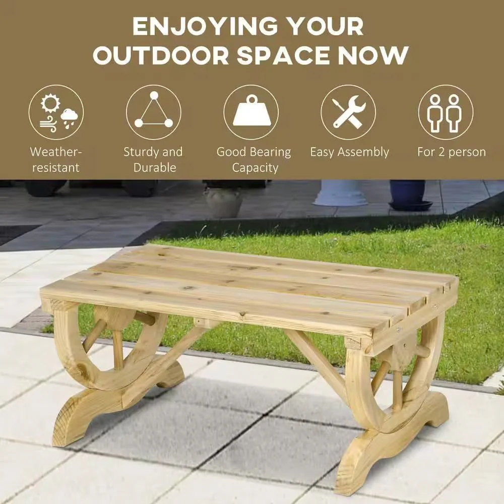Outdoor Farmhouse Patio Backyard 2-Person Garden Bench in Natural Finish - Image 3