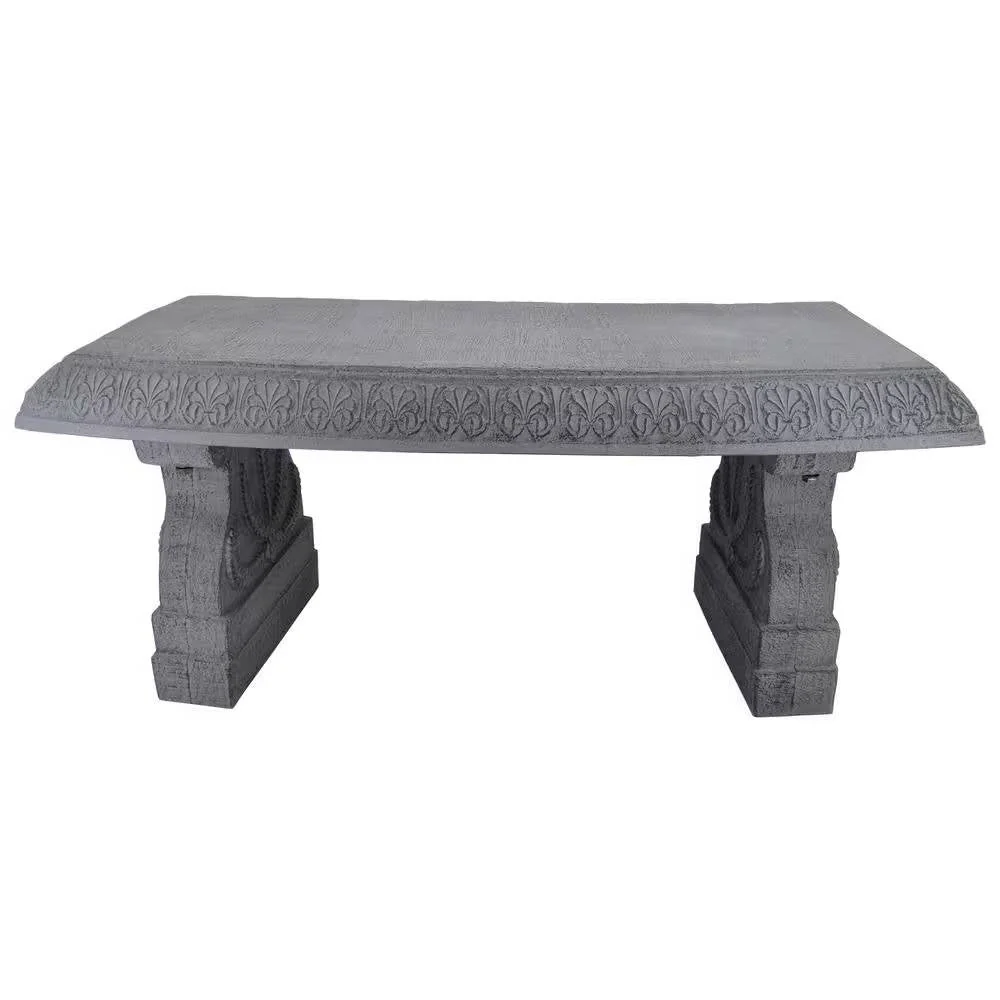 Outdoor Fiber-Clay Garden Bench in Grey Stone Finish - Image 3
