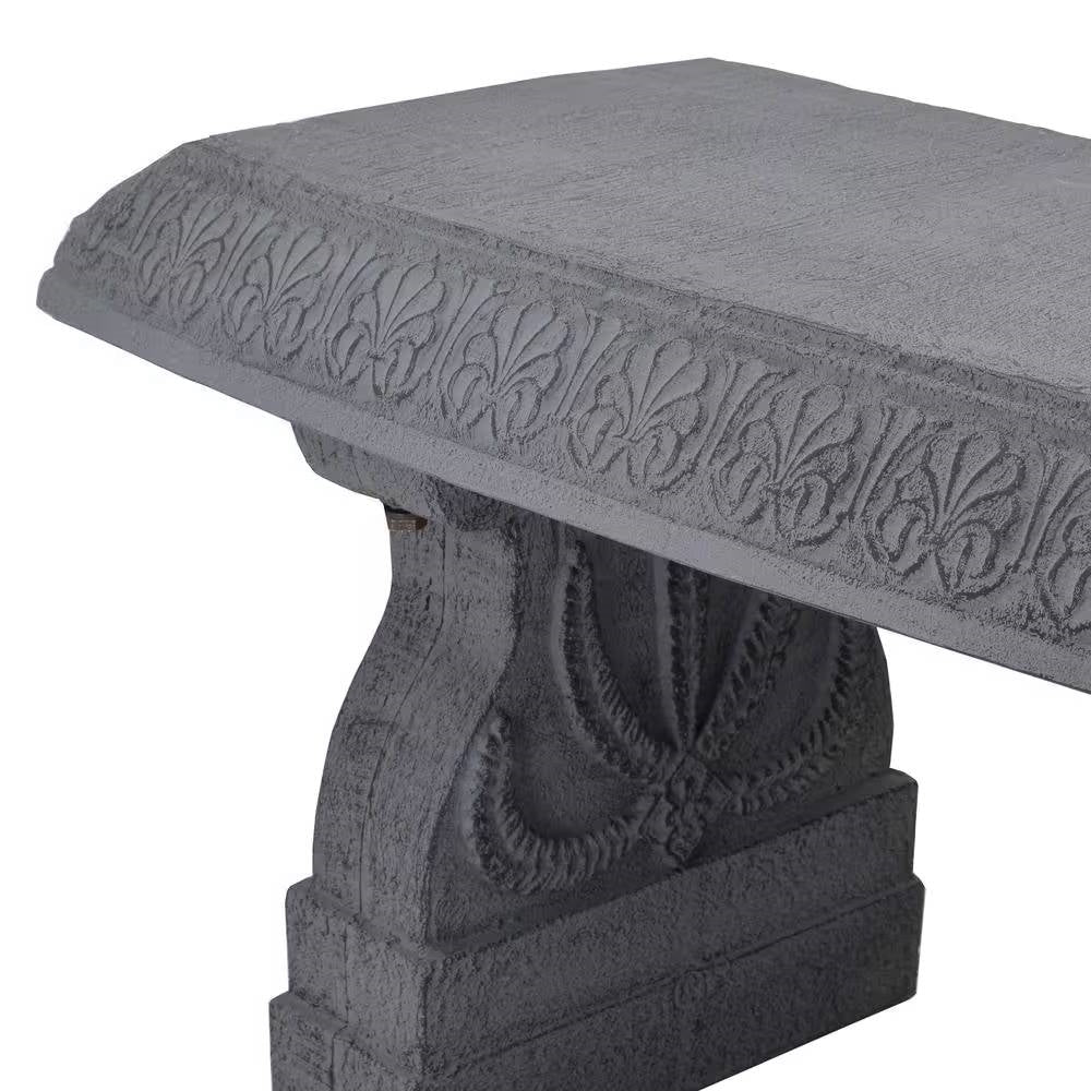Outdoor Fiber-Clay Garden Bench in Grey Stone Finish - Image 4