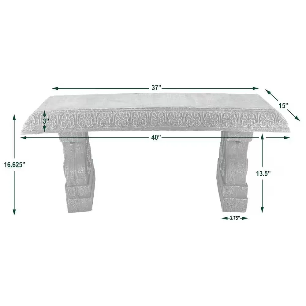 Outdoor Fiber-Clay Garden Bench in Grey Stone Finish - Image 5