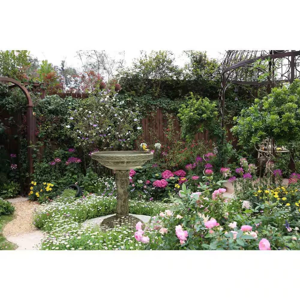 Outdoor Fiberglass Bird Bath in Aged Granite Stone Finish - Image 3