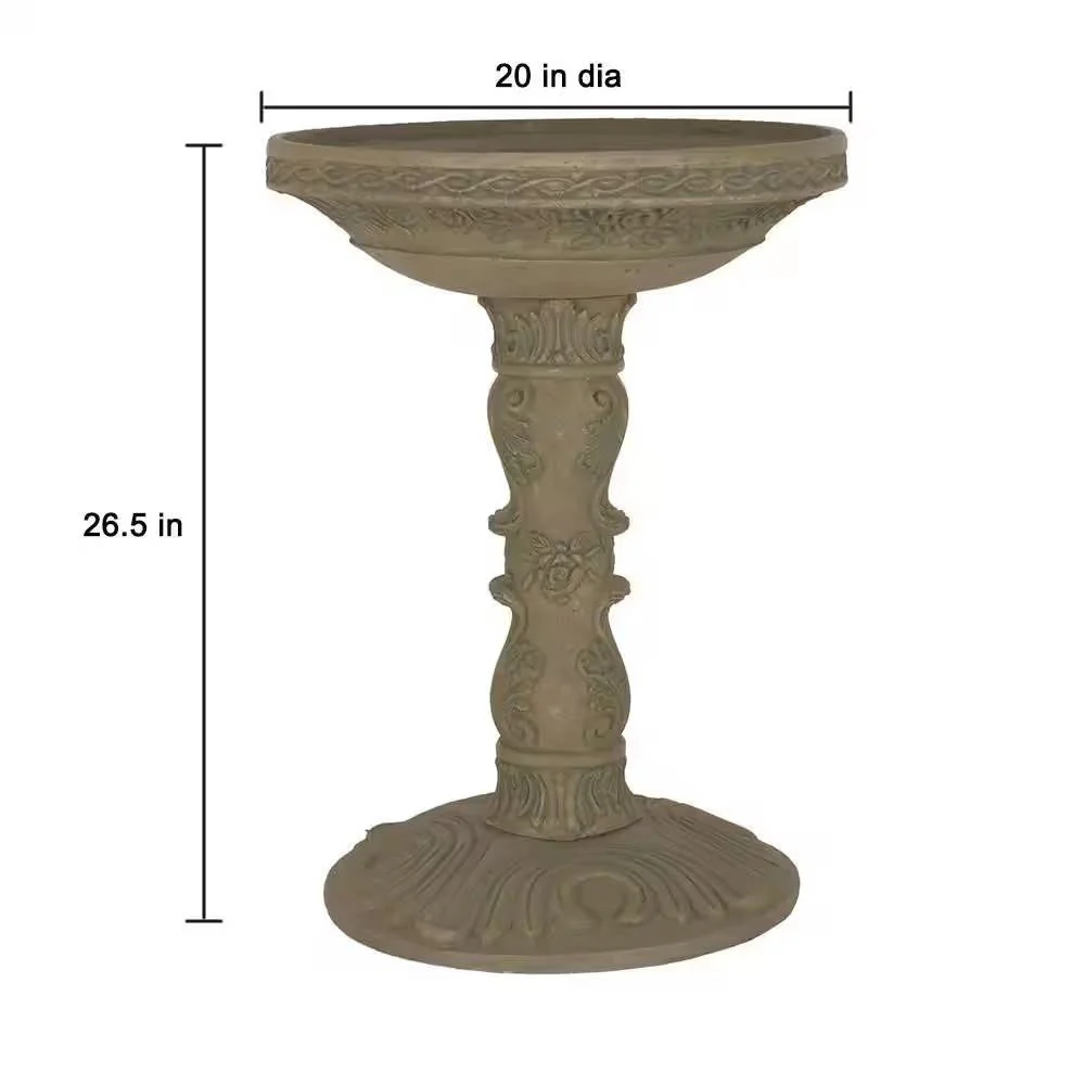 Outdoor Fiberglass Bird Bath in Aged Granite Stone Finish - Image 5