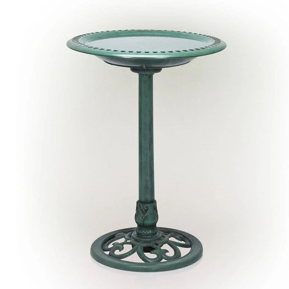 Outdoor Garden Bird Bath Bowl with Stand in Green Bronze Finish - Image 2