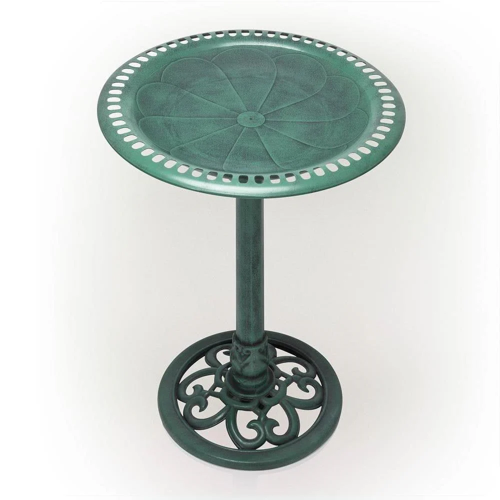 Outdoor Garden Bird Bath Bowl with Stand in Green Bronze Finish - Image 3