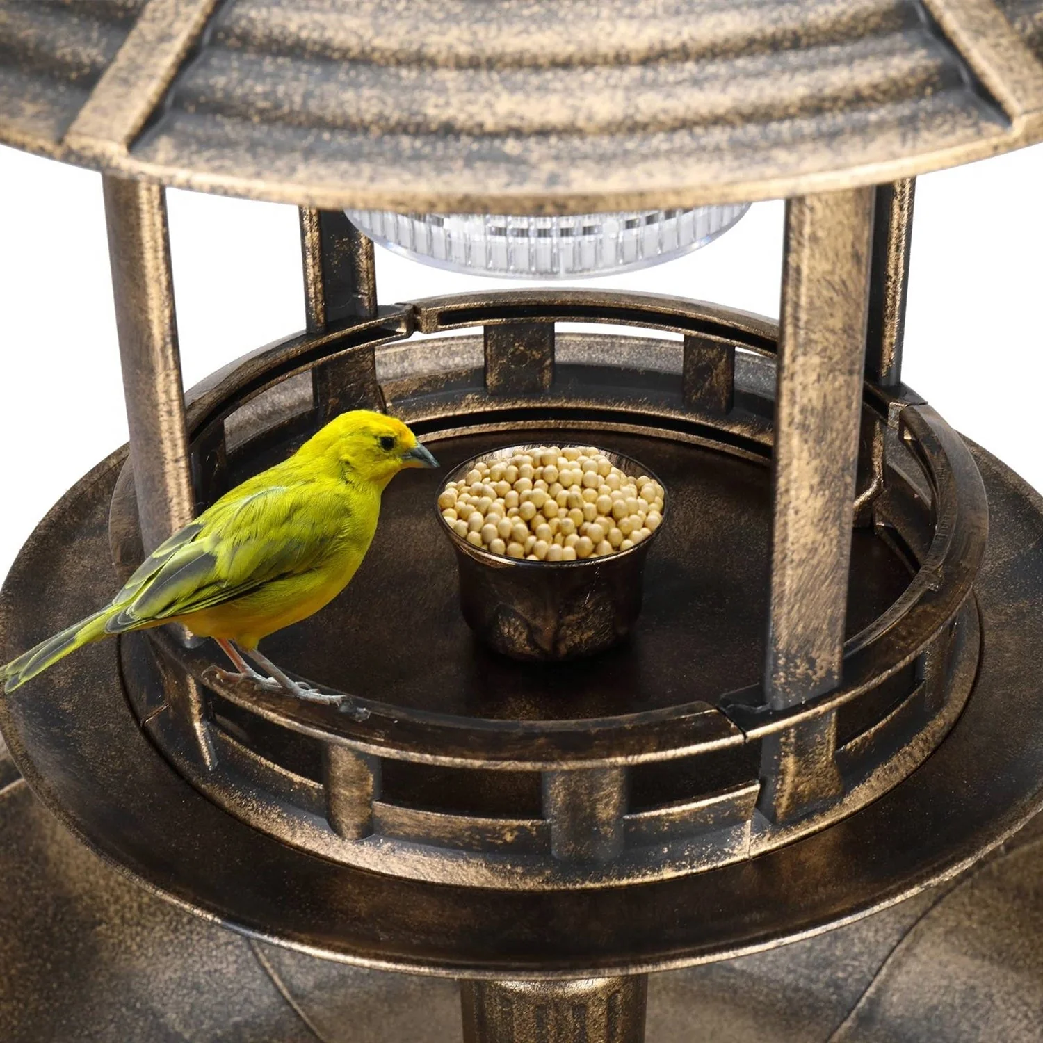 Outdoor Garden Birdbath in Bronze Finish with Solar Light - Image 2