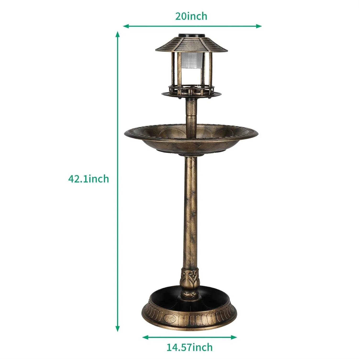 Outdoor Garden Birdbath in Bronze Finish with Solar Light - Image 5
