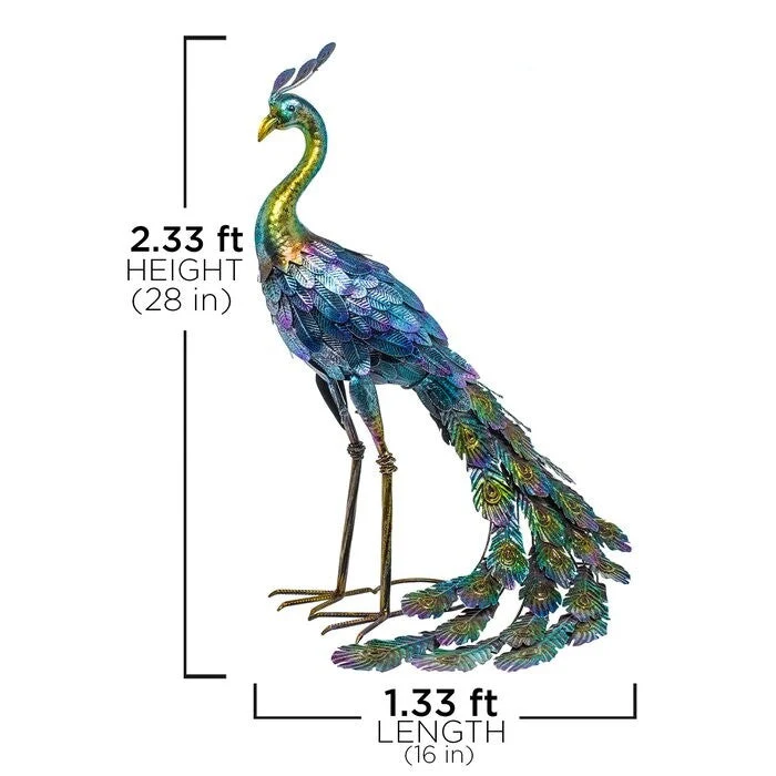 Outdoor Garden Metal Blue/Green Peacock Statue - Image 3