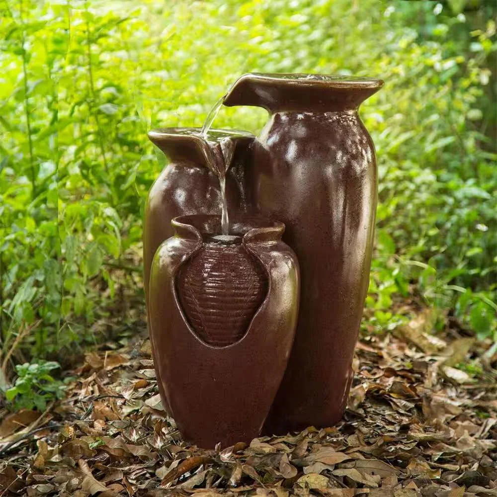 Outdoor Garden Patio 3-Tier Burgundy Red Ceramic-Look Polyresin Water Fountain - Image 2