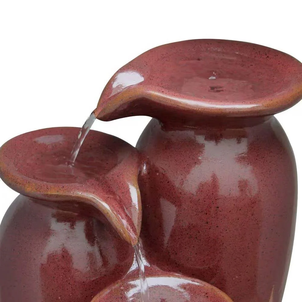 Outdoor Garden Patio 3-Tier Burgundy Red Ceramic-Look Polyresin Water Fountain - Image 4