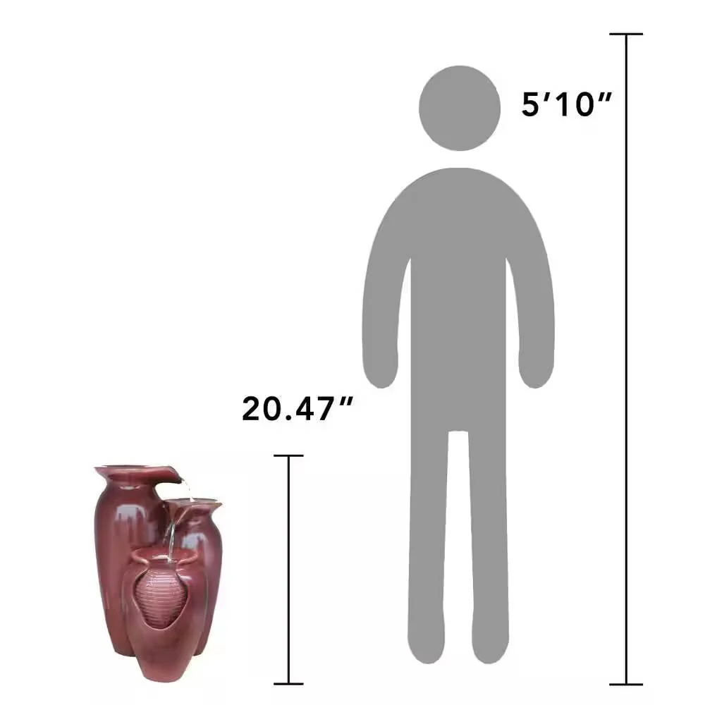 Outdoor Garden Patio 3-Tier Burgundy Red Ceramic-Look Polyresin Water Fountain - Image 5
