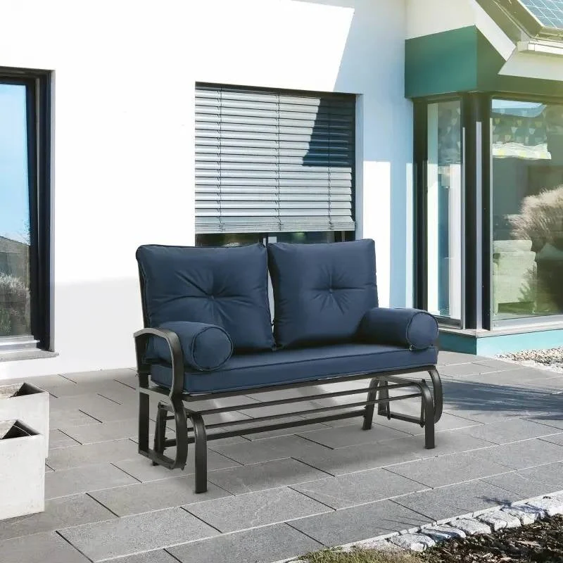 Outdoor Garden Patio Rocking Glider Chair Loveseat with Navy Blue Cushions - Image 2