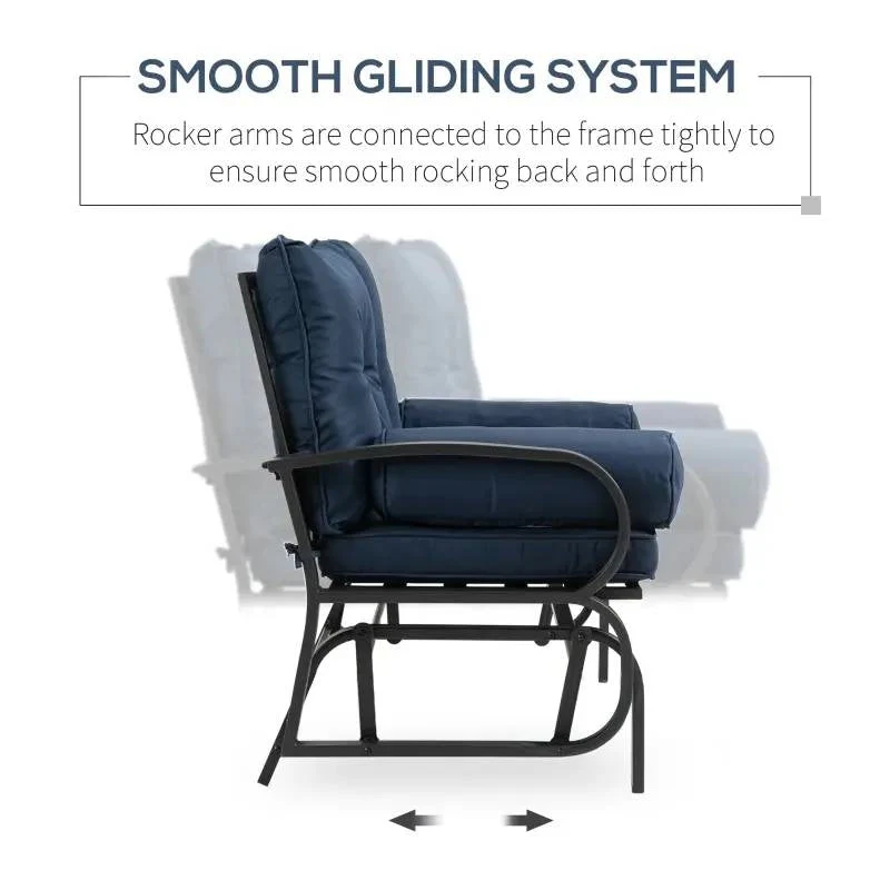 Outdoor Garden Patio Rocking Glider Chair Loveseat with Navy Blue Cushions - Image 3