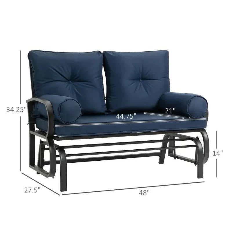Outdoor Garden Patio Rocking Glider Chair Loveseat with Navy Blue Cushions - Image 4