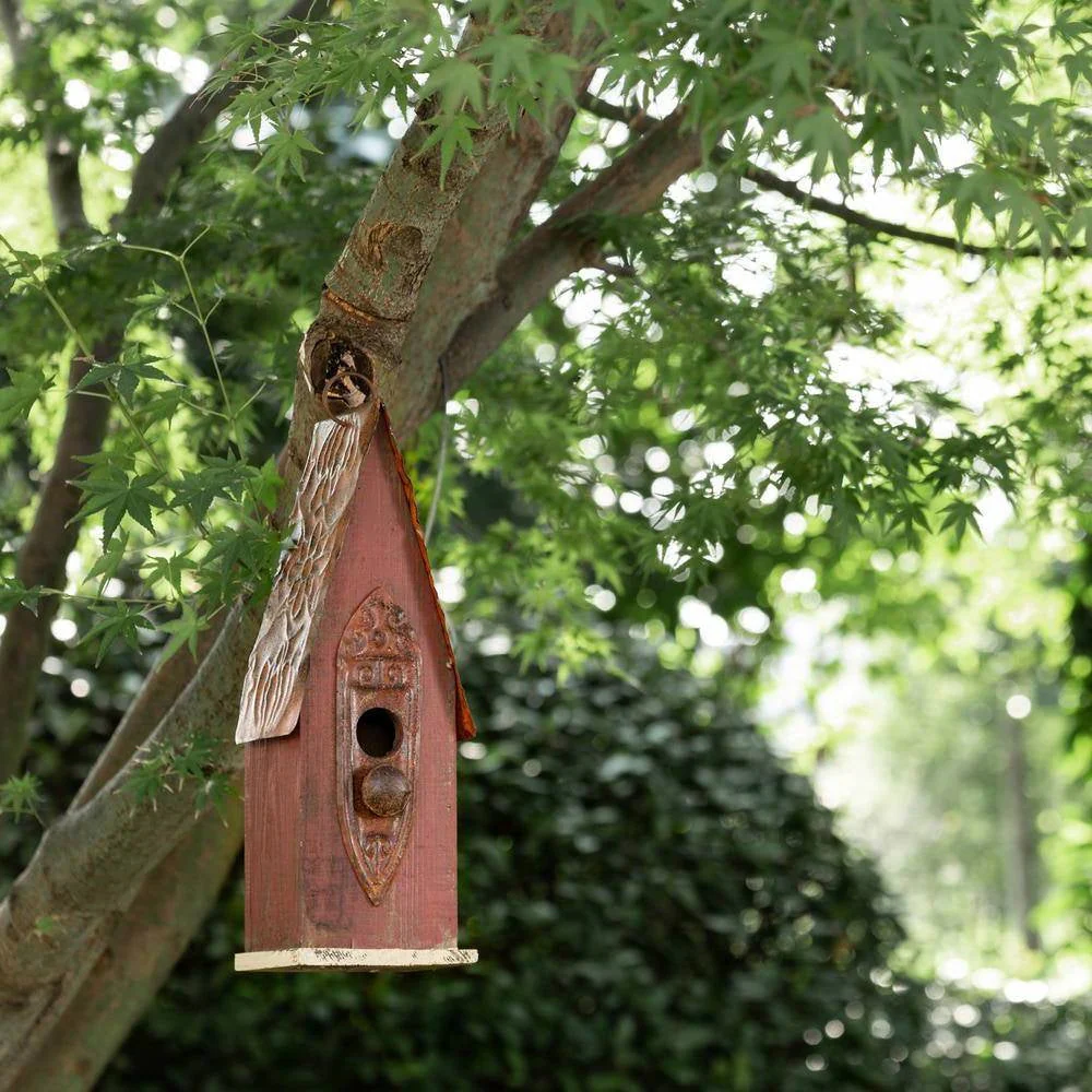Outdoor Garden Rustic Brown Solid Wood and Iron Bird House - Image 2