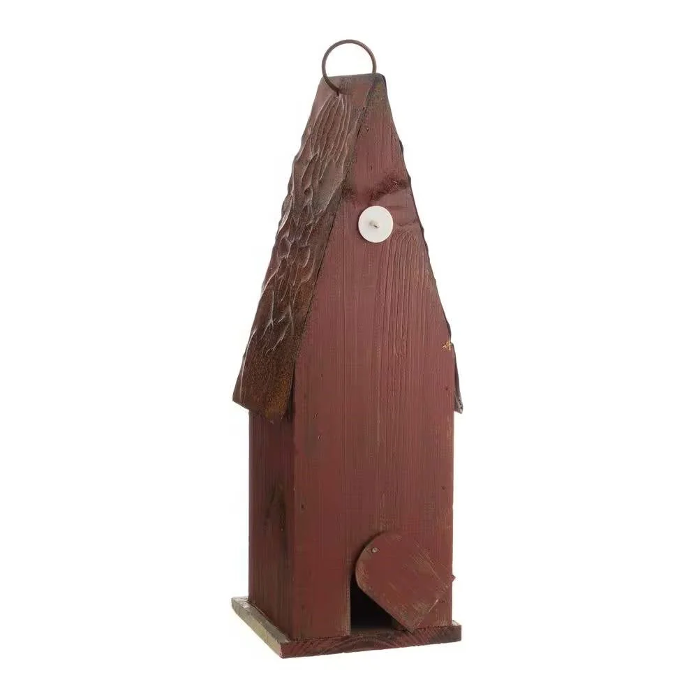 Outdoor Garden Rustic Brown Solid Wood and Iron Bird House - Image 5