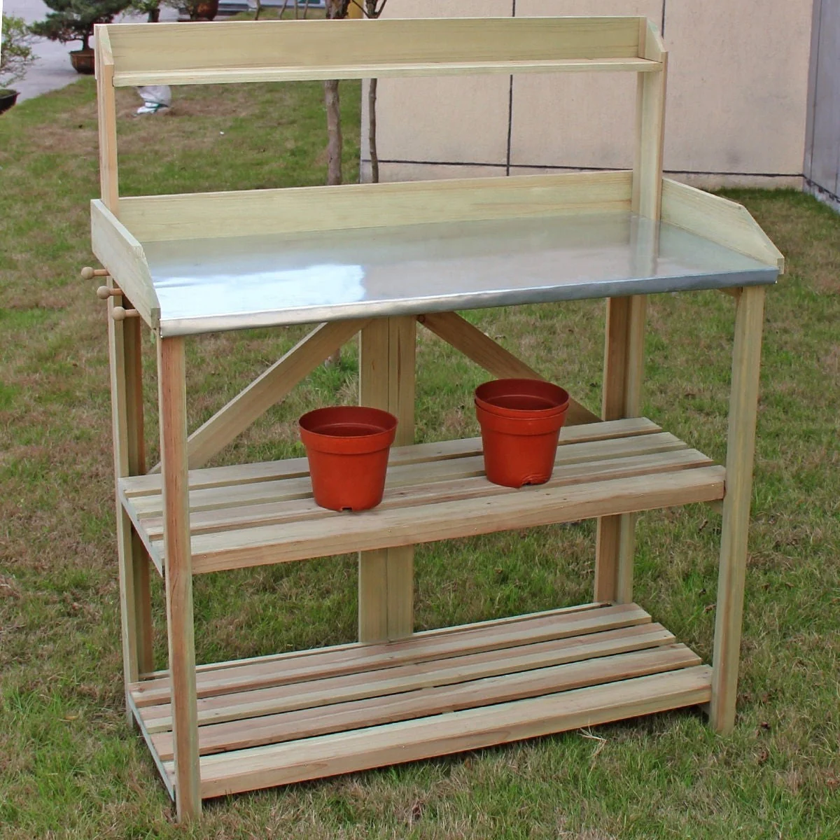 Outdoor Garden Workstation Potting Bench with Metal Top - Image 4