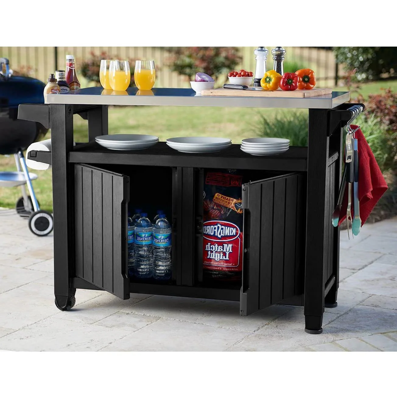 Outdoor Grill Party Bar Serving Cart with Storage in Graphite Grey - Image 3