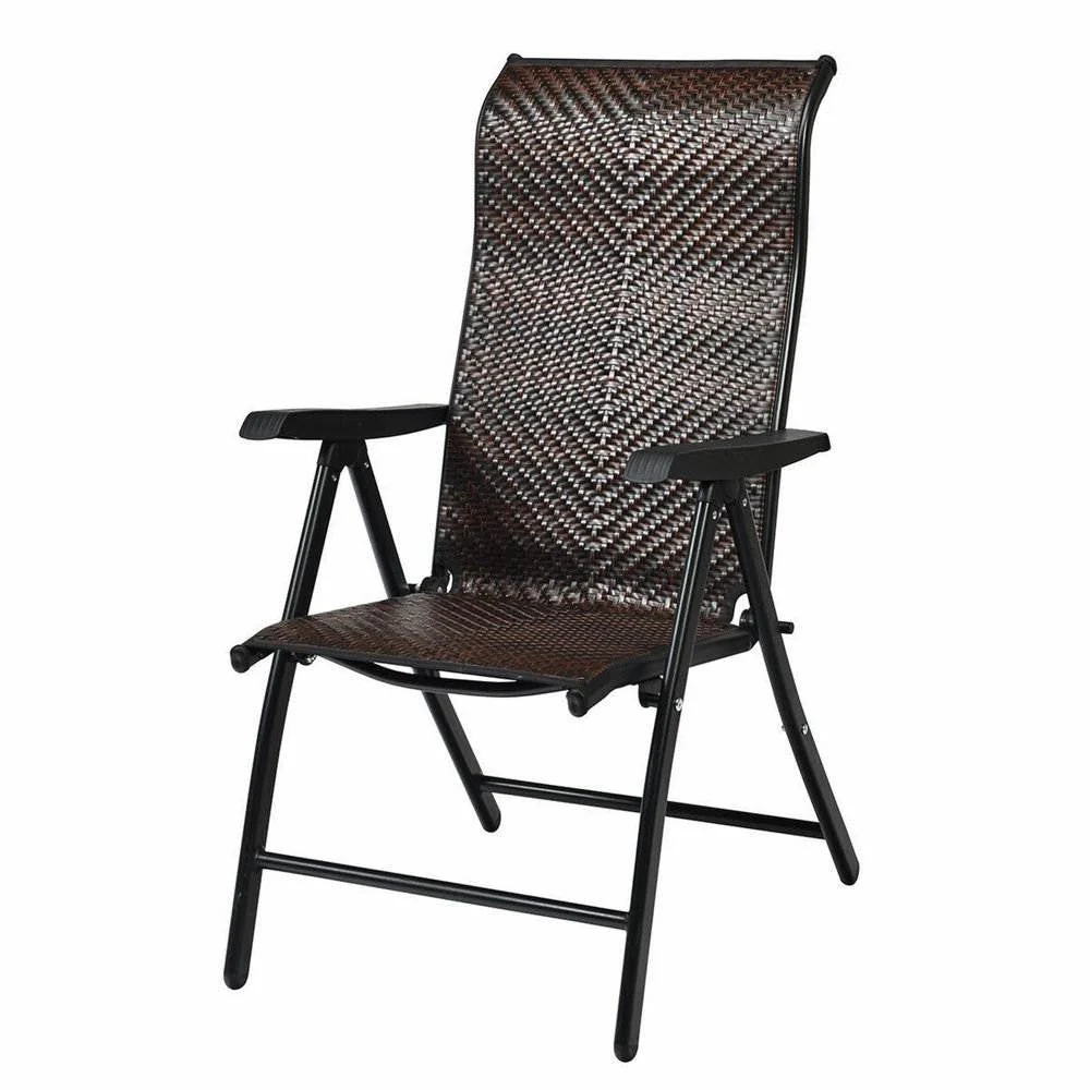 Outdoor Heavy Duty Dark Brown Rattan Folding Patio Chair - Image 2
