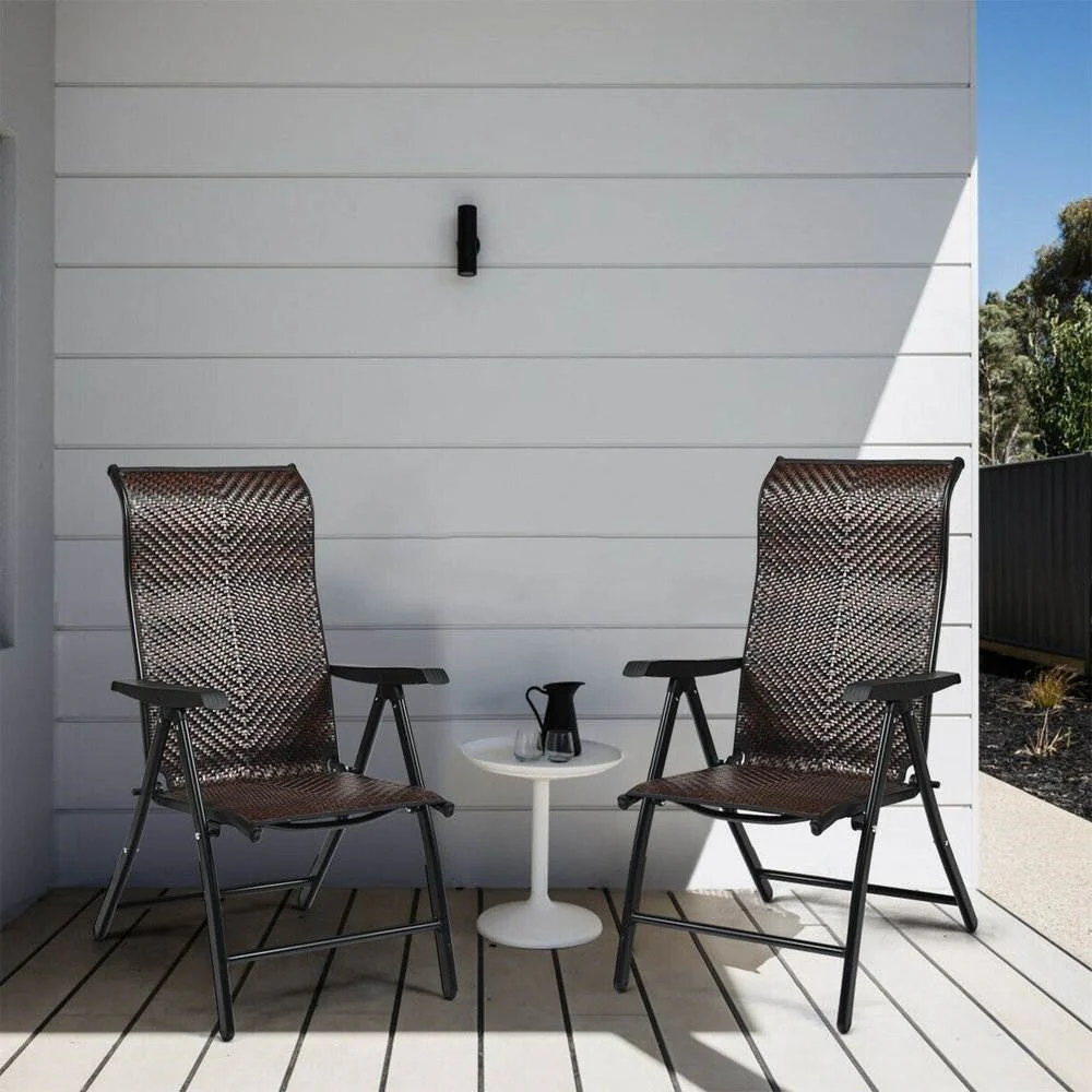 Outdoor Heavy Duty Dark Brown Rattan Folding Patio Chair - Image 3