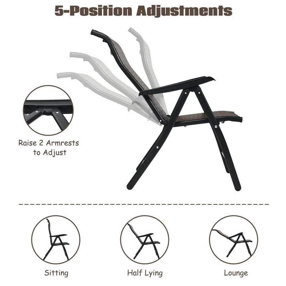 Outdoor Heavy Duty Dark Brown Rattan Folding Patio Chair - Image 4