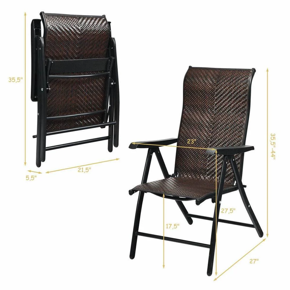 Outdoor Heavy Duty Dark Brown Rattan Folding Patio Chair - Image 5