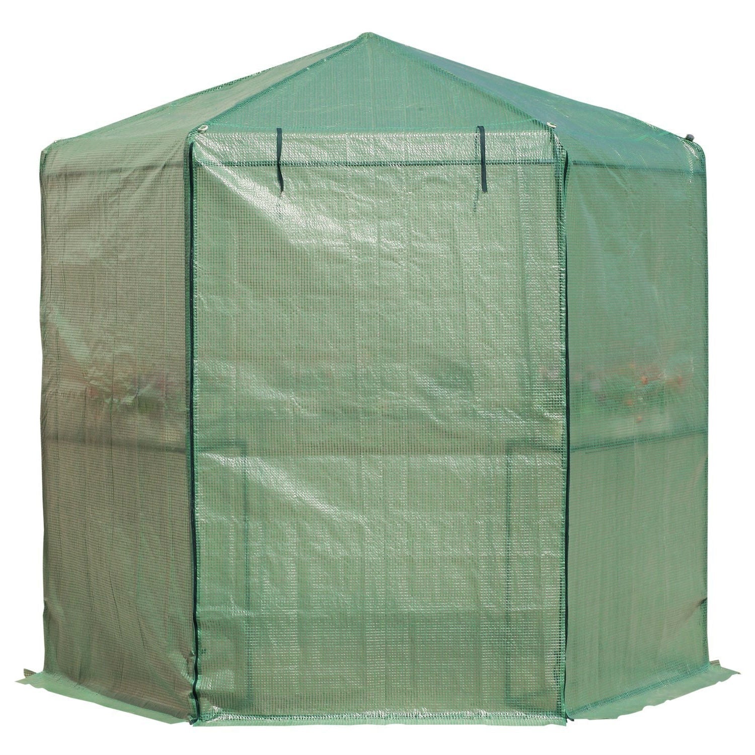 Outdoor Hexagon Greenhouse 6.5 x 7 Ft with Steel Frame PE Cover and Shelves - Image 3
