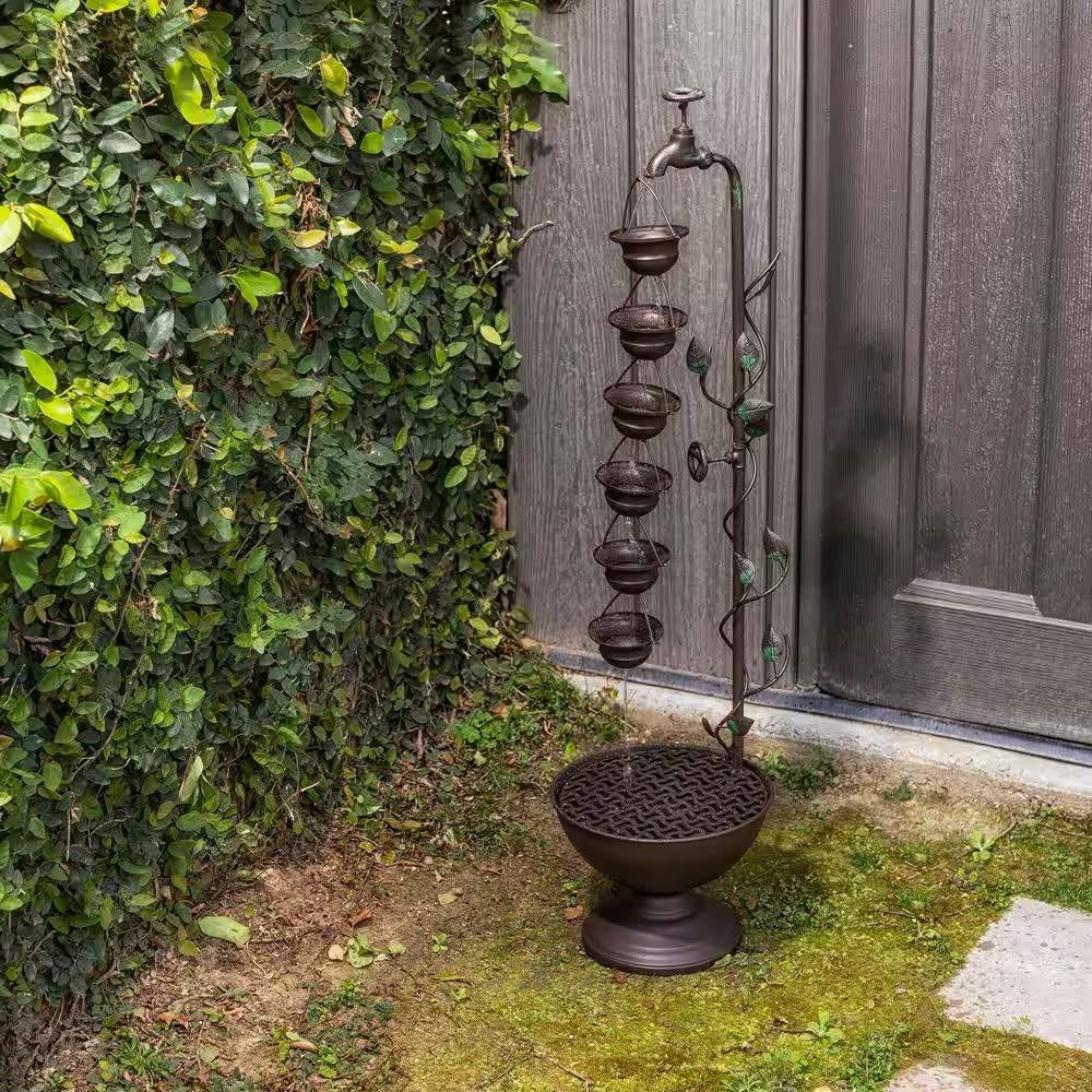 Outdoor Indoor 6-Tier Hanging Cups Water Fountain in Bronze Finish - Image 2