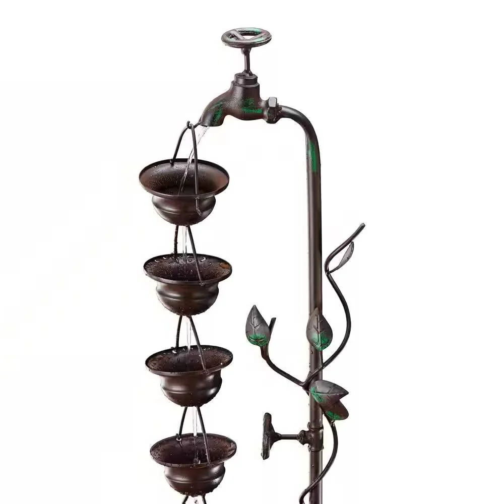 Outdoor Indoor 6-Tier Hanging Cups Water Fountain in Bronze Finish - Image 3