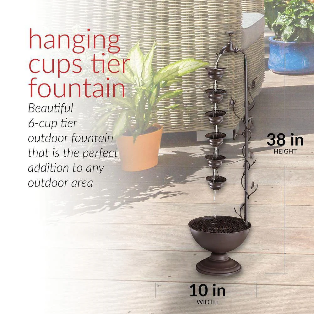 Outdoor Indoor 6-Tier Hanging Cups Water Fountain in Bronze Finish - Image 5
