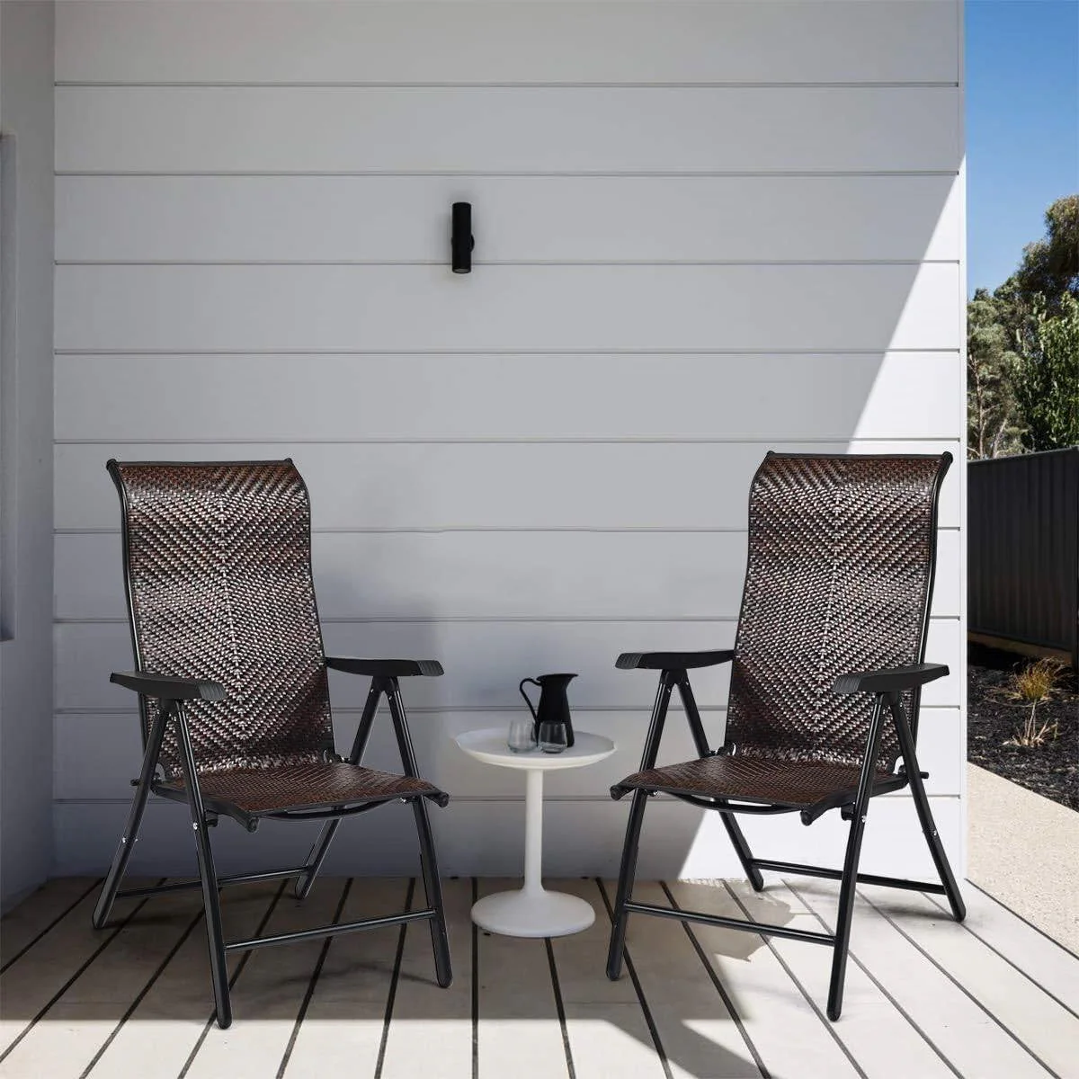 Outdoor/Indoor Folding Patio Chair with Brown Rattan Seat and High Back-Rest - Image 2