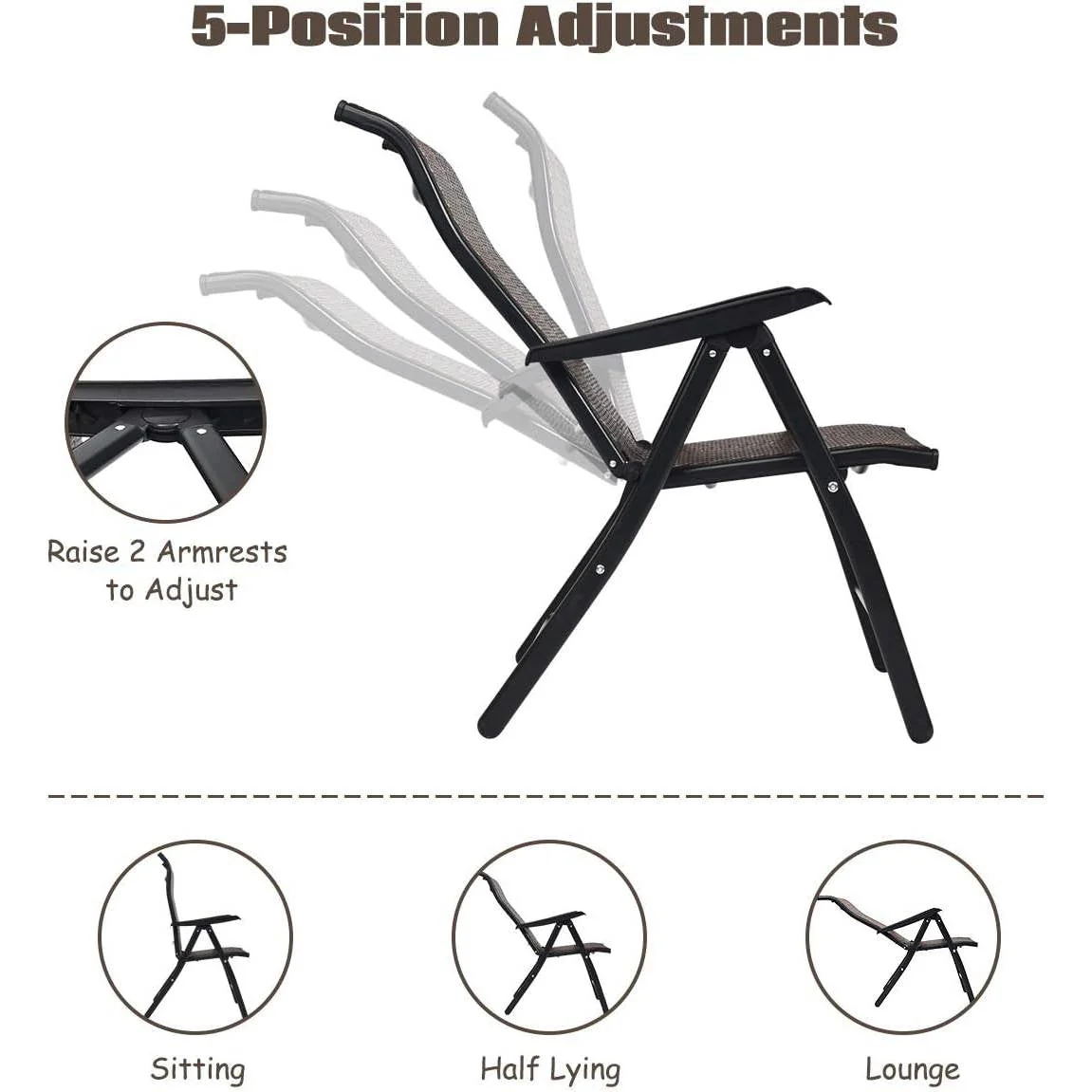 Outdoor/Indoor Folding Patio Chair with Brown Rattan Seat and High Back-Rest - Image 3