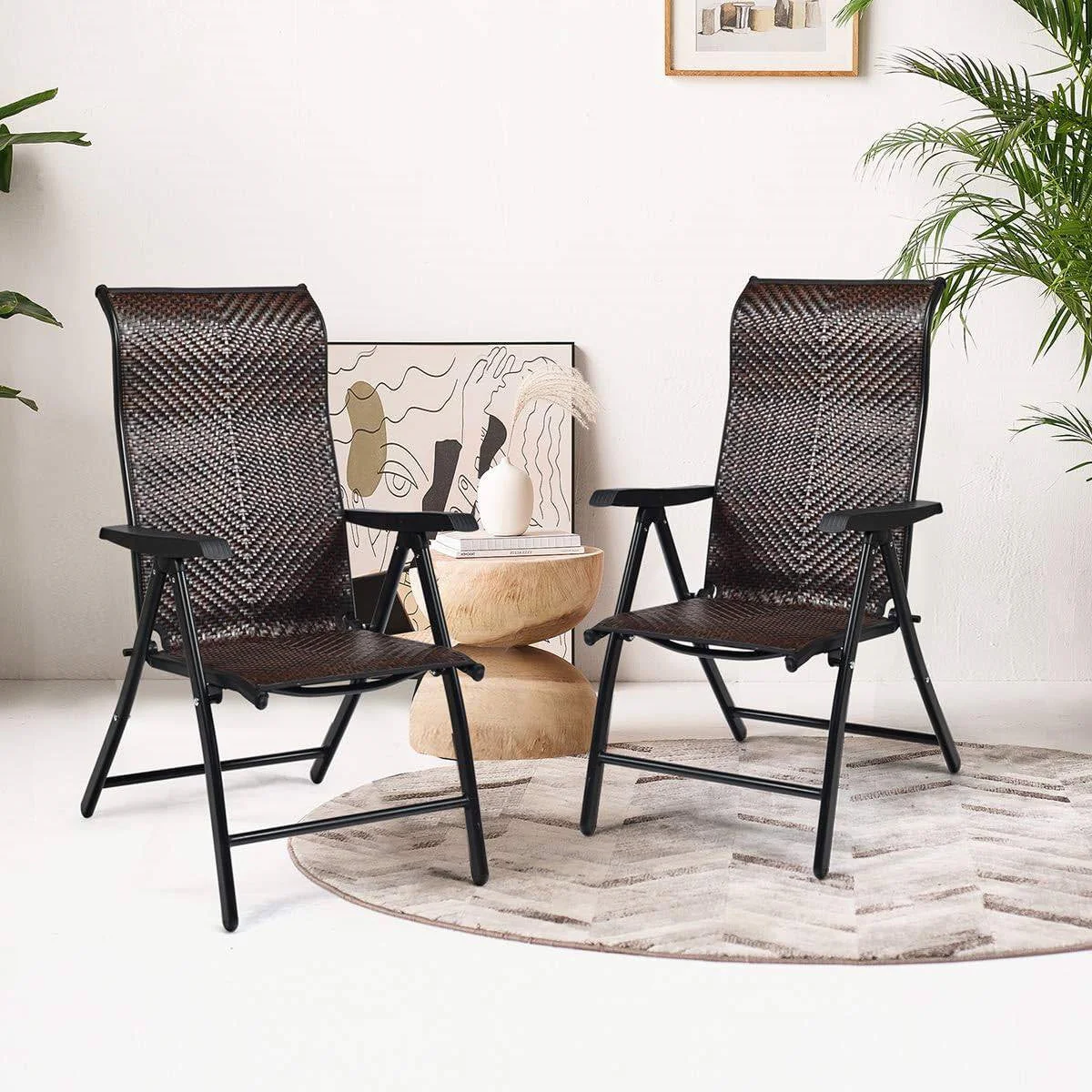 Outdoor/Indoor Folding Patio Chair with Brown Rattan Seat and High Back-Rest - Image 4
