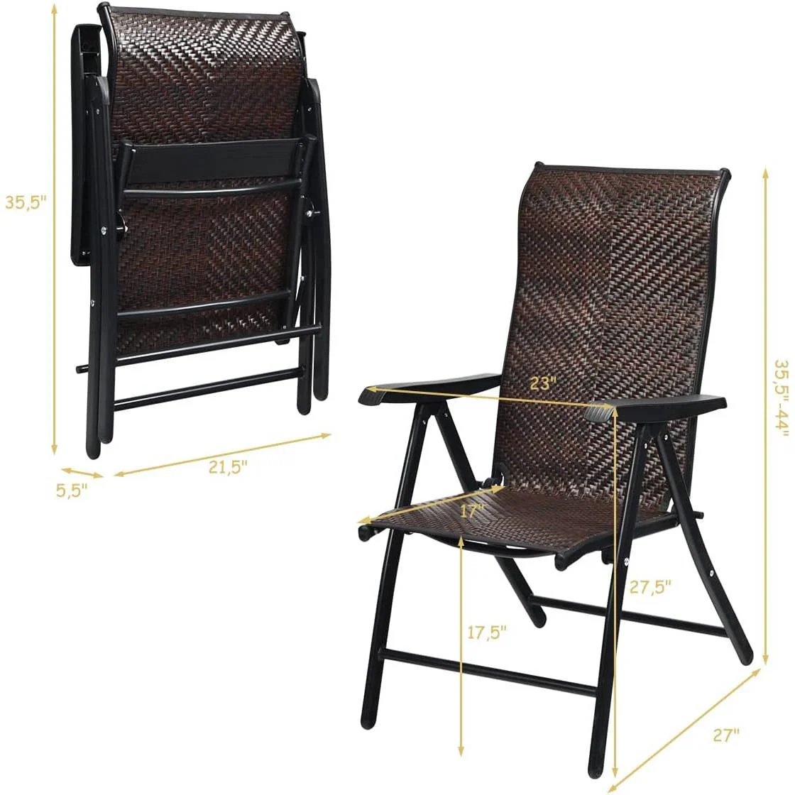 Outdoor/Indoor Folding Patio Chair with Brown Rattan Seat and High Back-Rest - Image 5