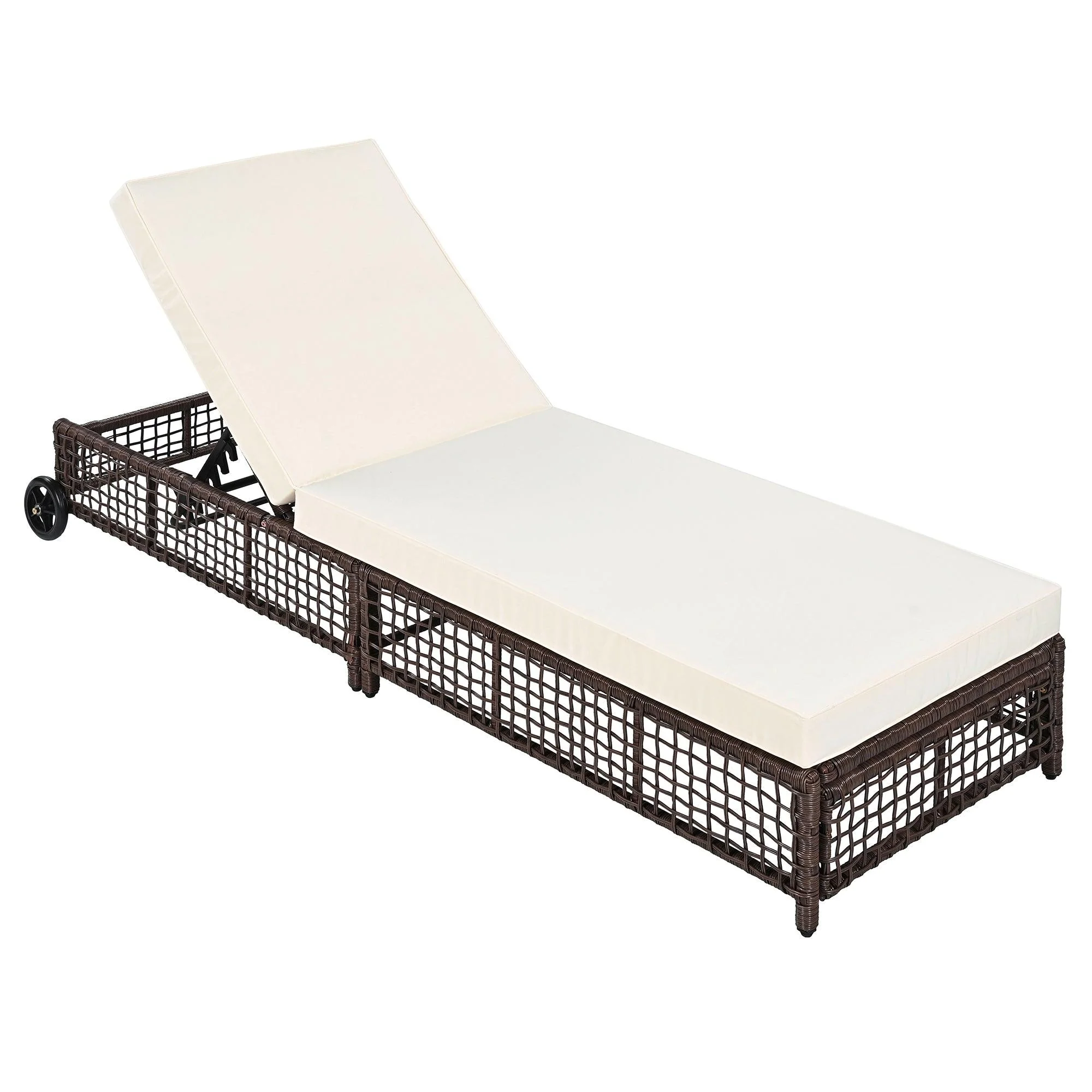 Outdoor Lounge Chair, Patio Chaise Lounge with 5-Position Backrest, Rattan Outdoor Lounge Chair with Cushion and Wheels for Poolside, Backyard, Garden - Image 12