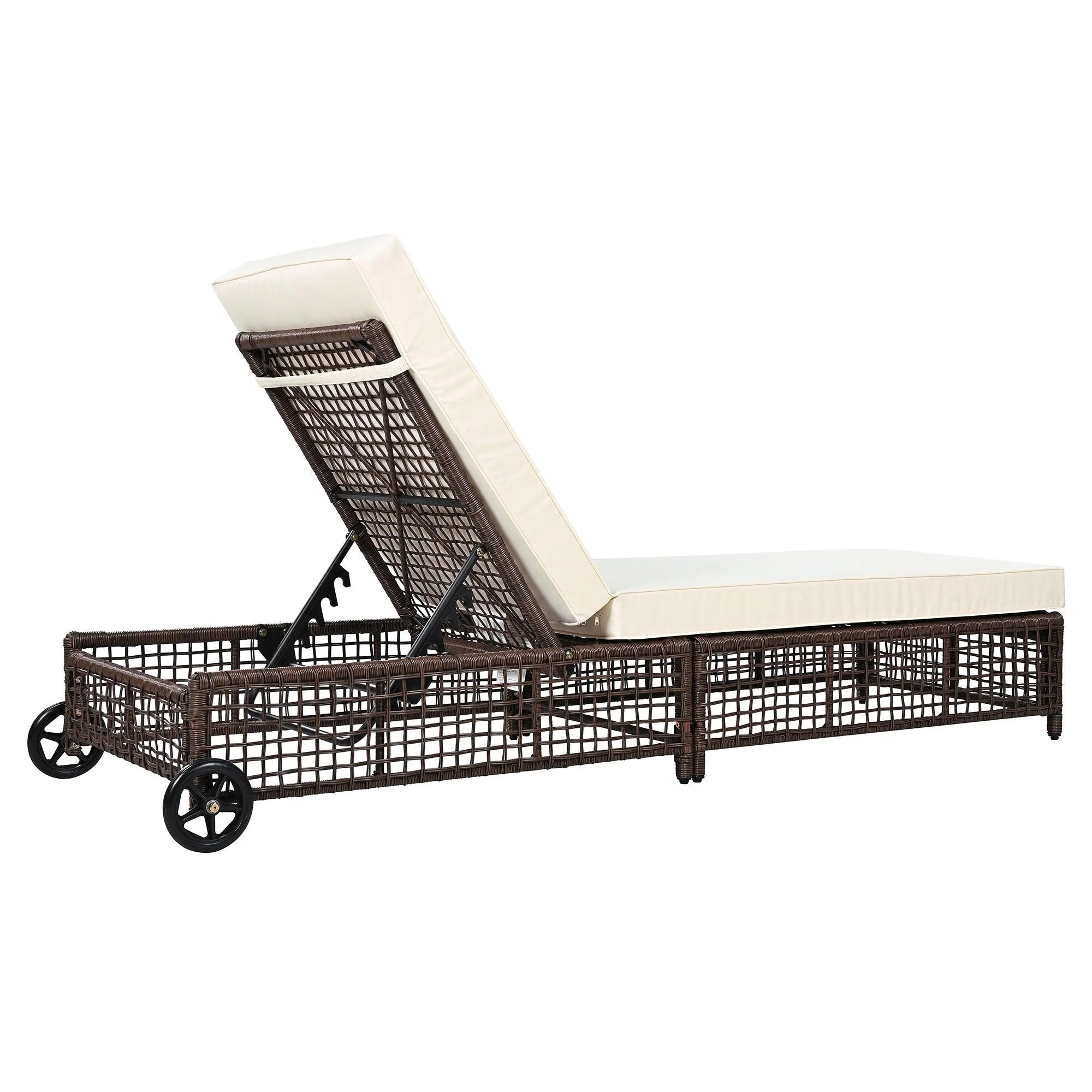 Outdoor Lounge Chair, Patio Chaise Lounge with 5-Position Backrest, Rattan Outdoor Lounge Chair with Cushion and Wheels for Poolside, Backyard, Garden - Image 13