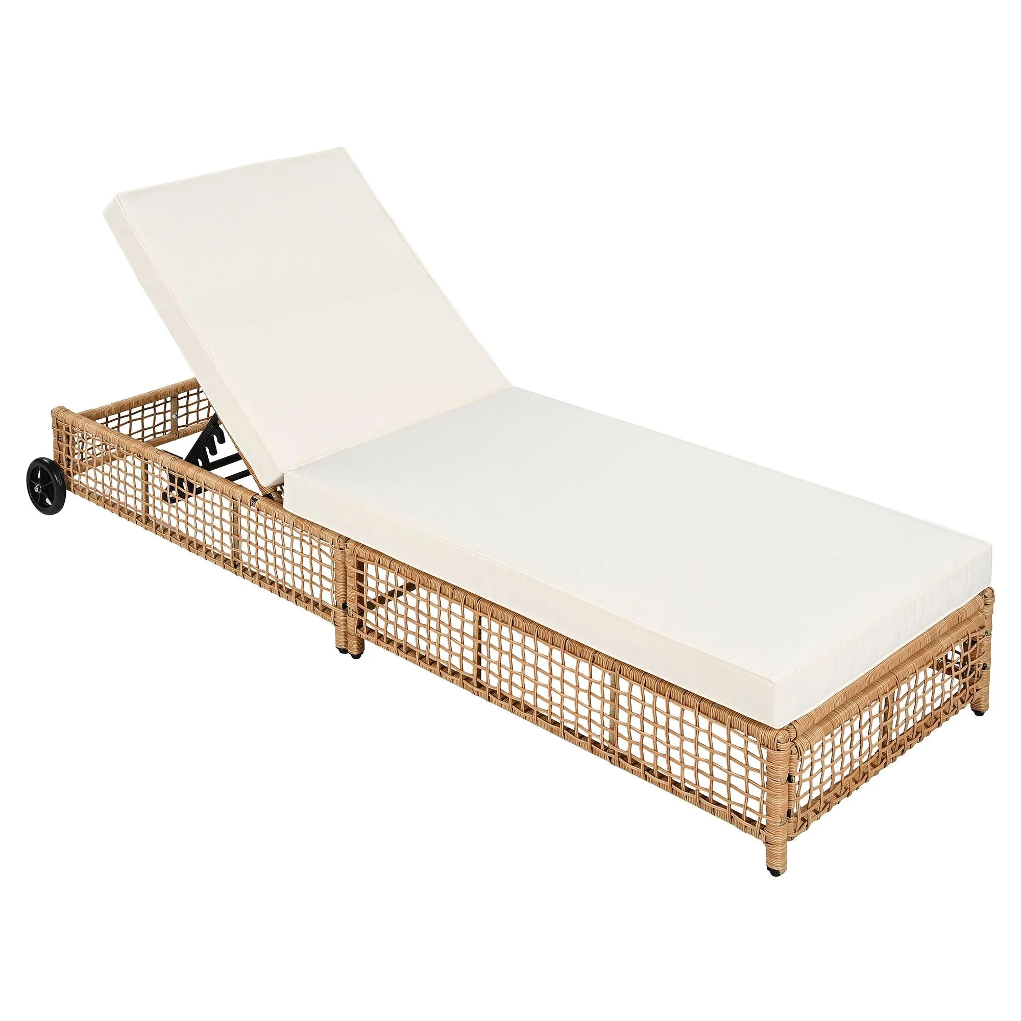 Outdoor Lounge Chair, Patio Chaise Lounge with 5-Position Backrest, Rattan Outdoor Lounge Chair with Cushion and Wheels for Poolside, Backyard, Garden - Image 2