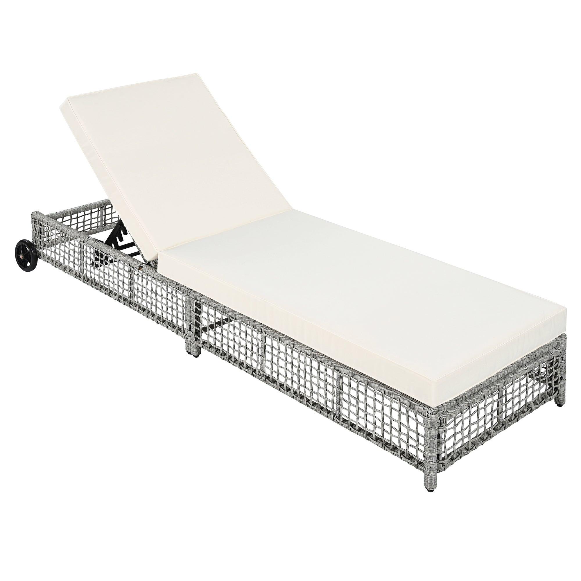 Outdoor Lounge Chair, Patio Chaise Lounge with 5-Position Backrest, Rattan Outdoor Lounge Chair with Cushion and Wheels for Poolside, Backyard, Garden - Image 21