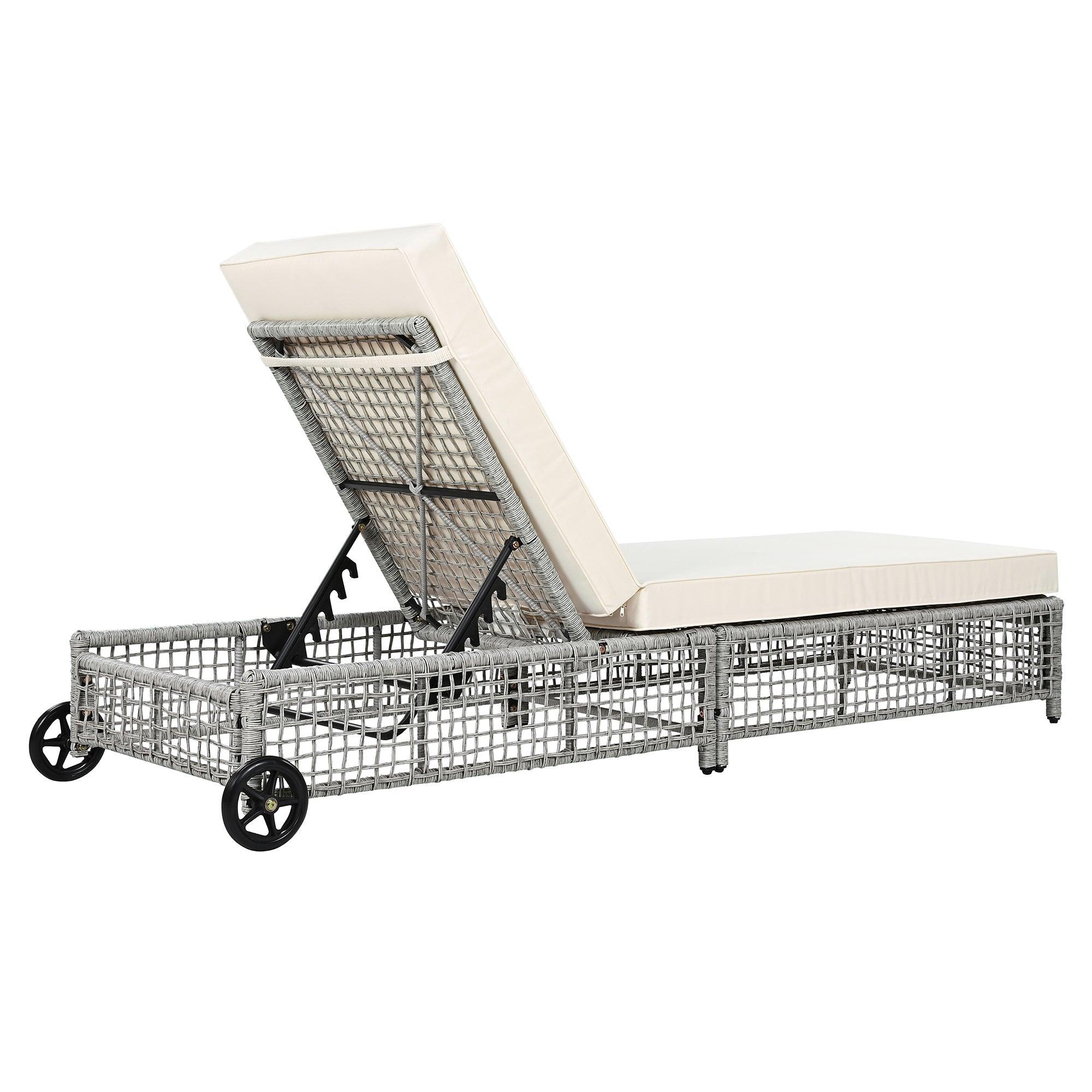 Outdoor Lounge Chair, Patio Chaise Lounge with 5-Position Backrest, Rattan Outdoor Lounge Chair with Cushion and Wheels for Poolside, Backyard, Garden - Image 22