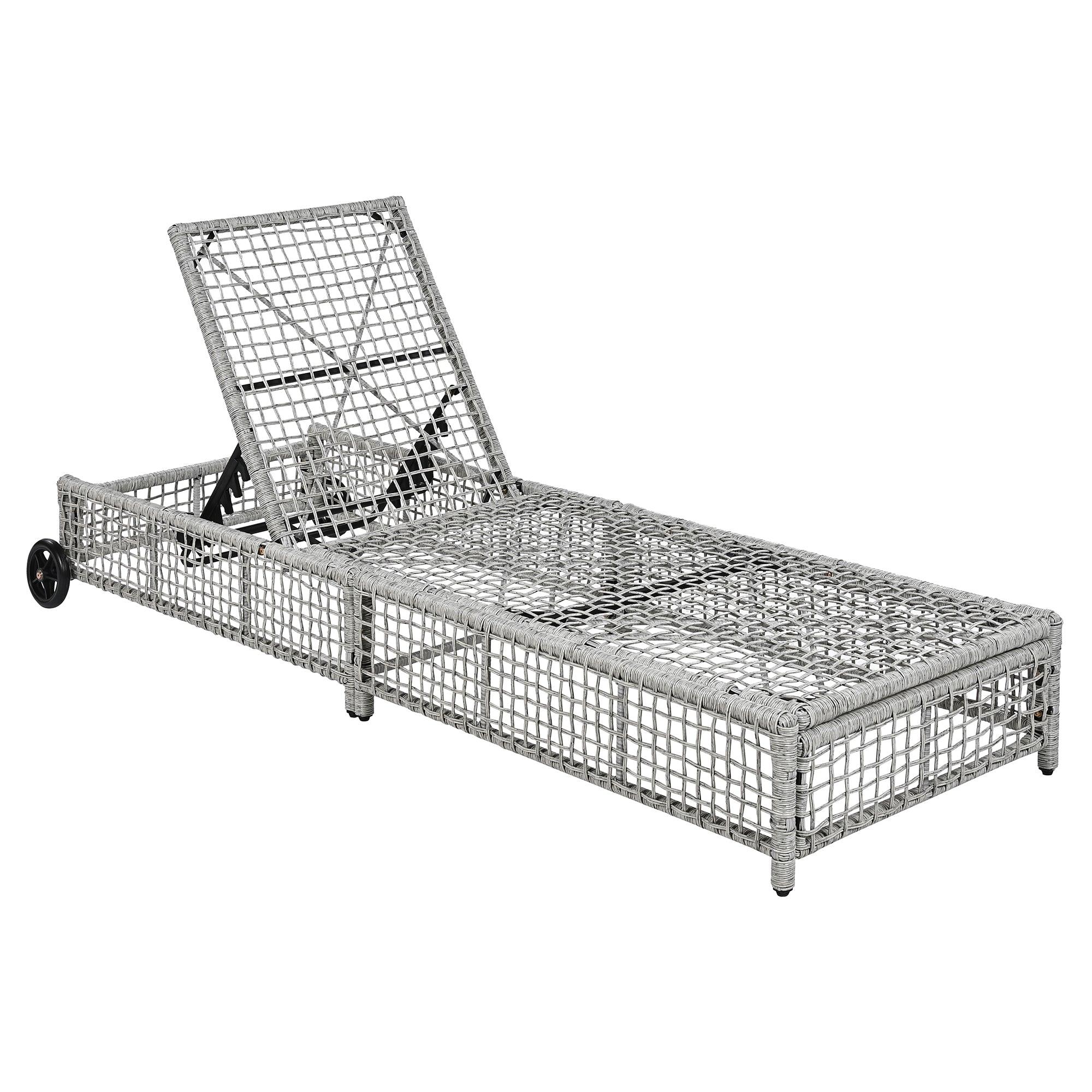 Outdoor Lounge Chair, Patio Chaise Lounge with 5-Position Backrest, Rattan Outdoor Lounge Chair with Cushion and Wheels for Poolside, Backyard, Garden - Image 23