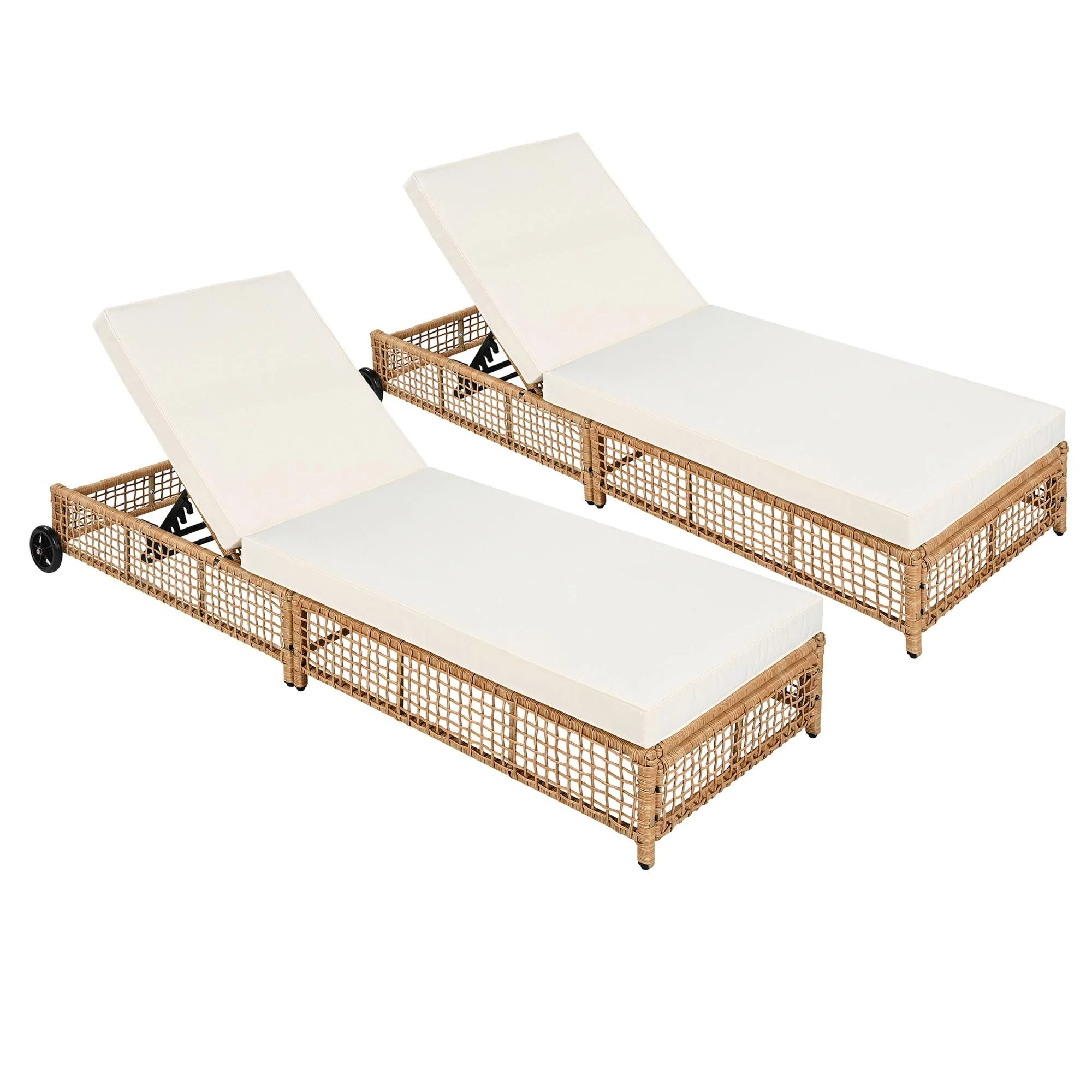 Outdoor Lounge Chair, Patio Chaise Lounge with 5-Position Backrest, Rattan Outdoor Lounge Chair with Cushion and Wheels for Poolside, Backyard, Garden - Image 28